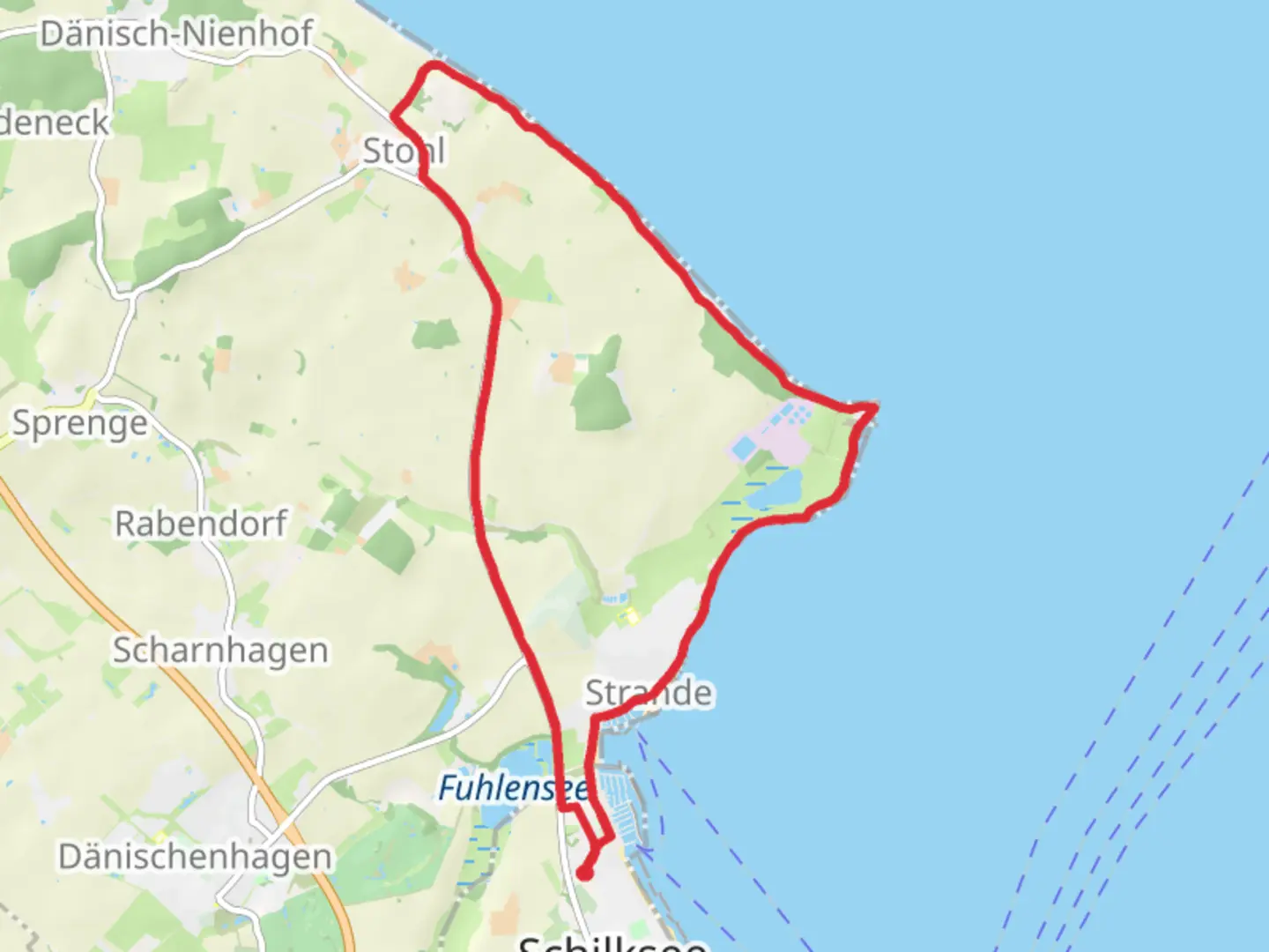 An image depicting the trail Altbulk Loop via Bulker Leuchtturm and its surrounding area.