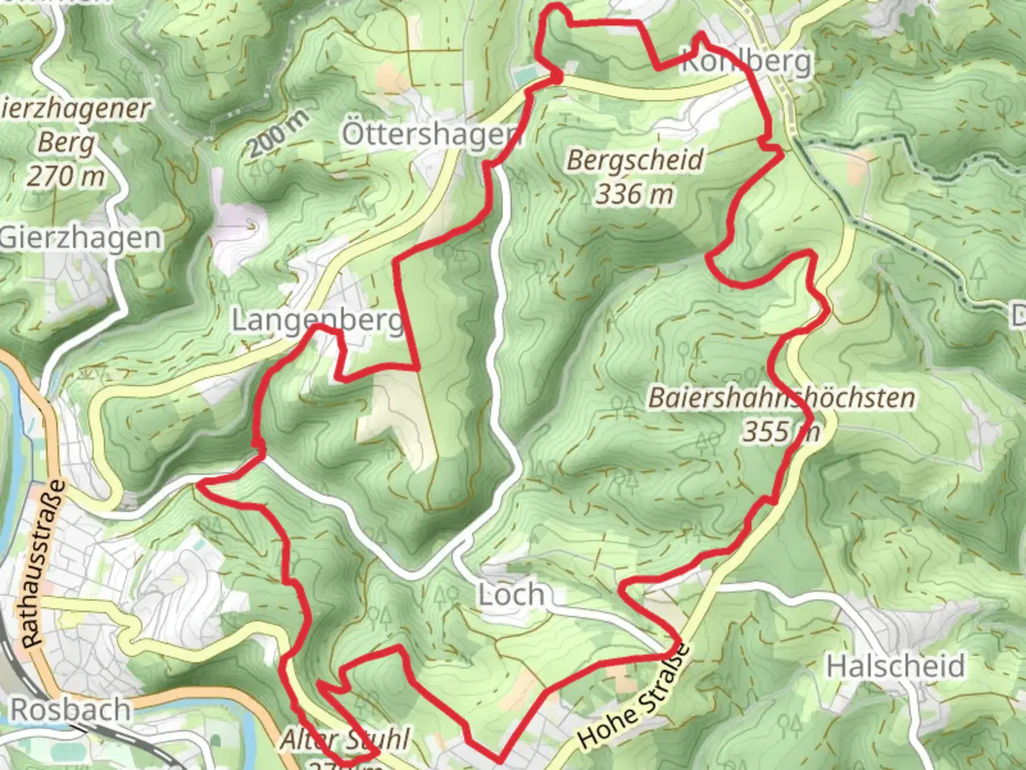 An image depicting the trail Kohlberg to Hurst Loop via Alter Stuhl and its surrounding area.