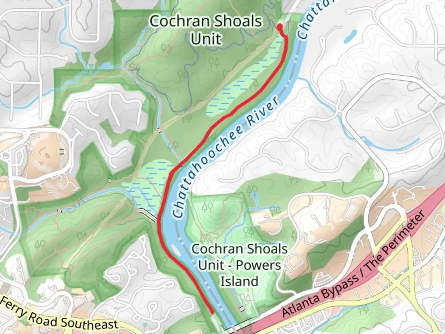 An image depicting the trail Columns Drive Southeast Walk - South and its surrounding area.
