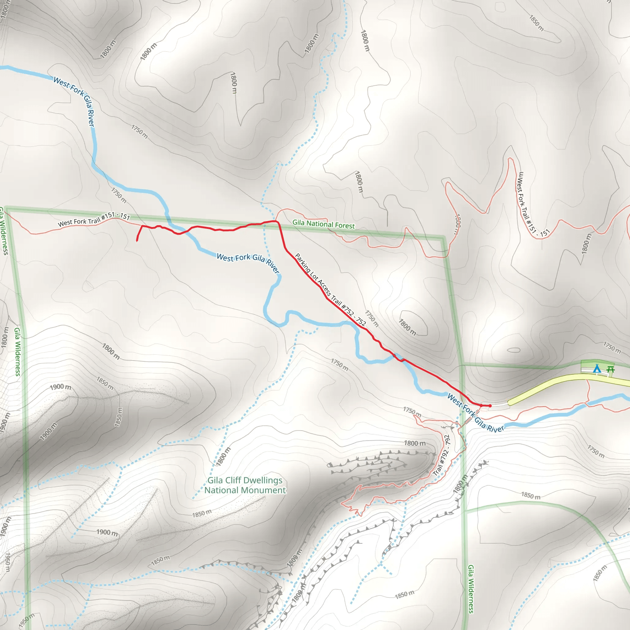 West Fork Gila River - Parking Lot Access Trail mobile static map