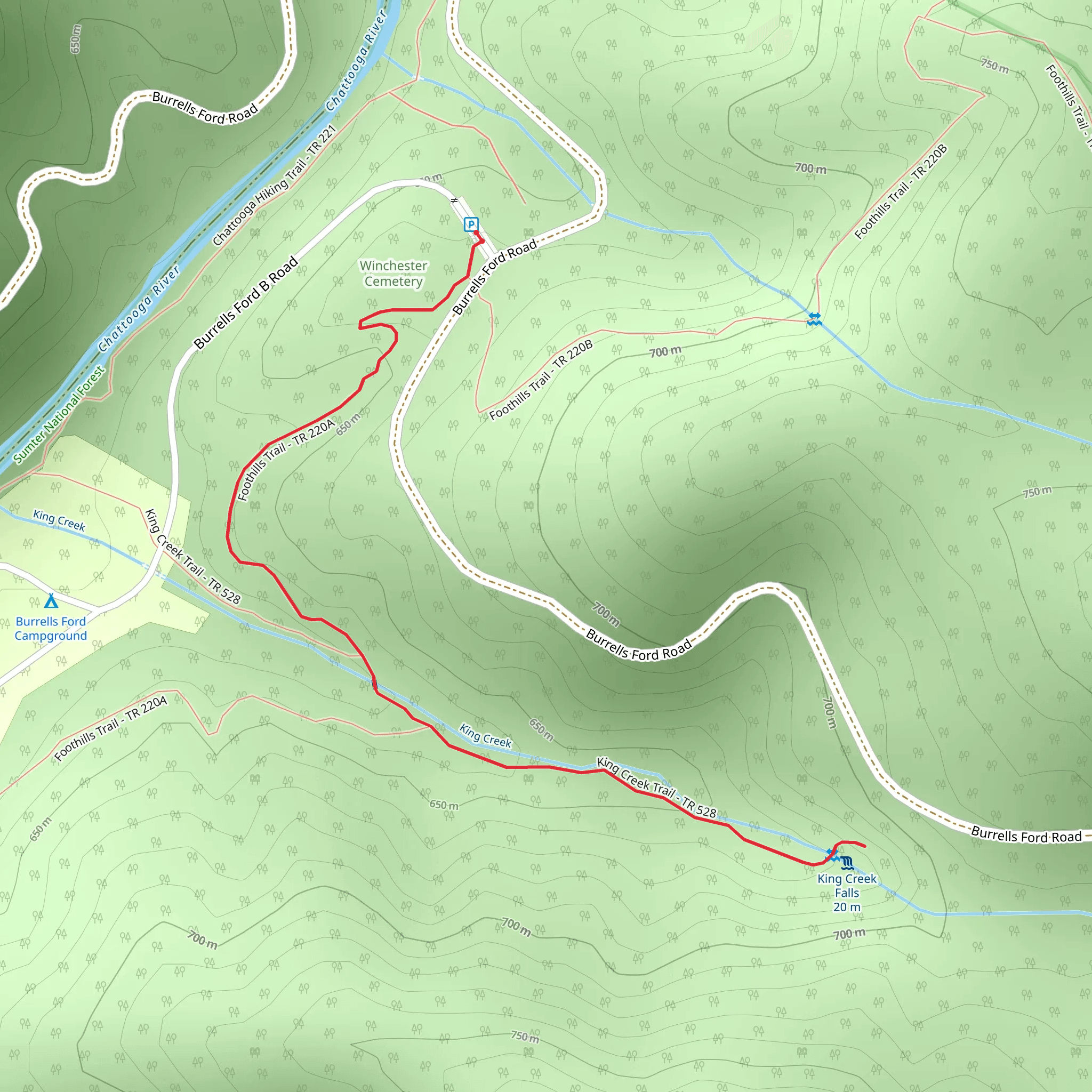 Foothills Trail and King Creek Trail mobile static map