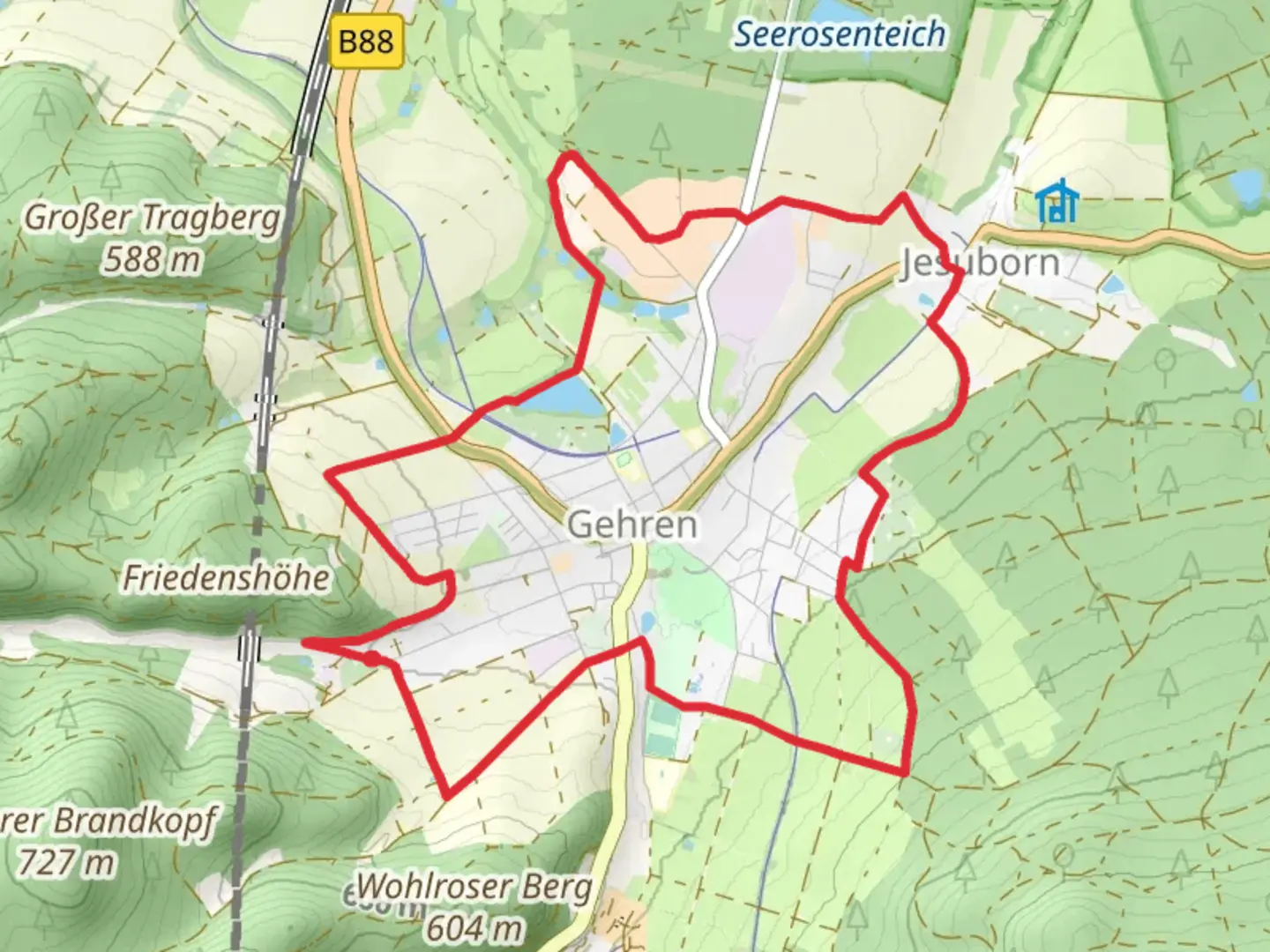 An image depicting the trail Heideteich via Gehren and its surrounding area.