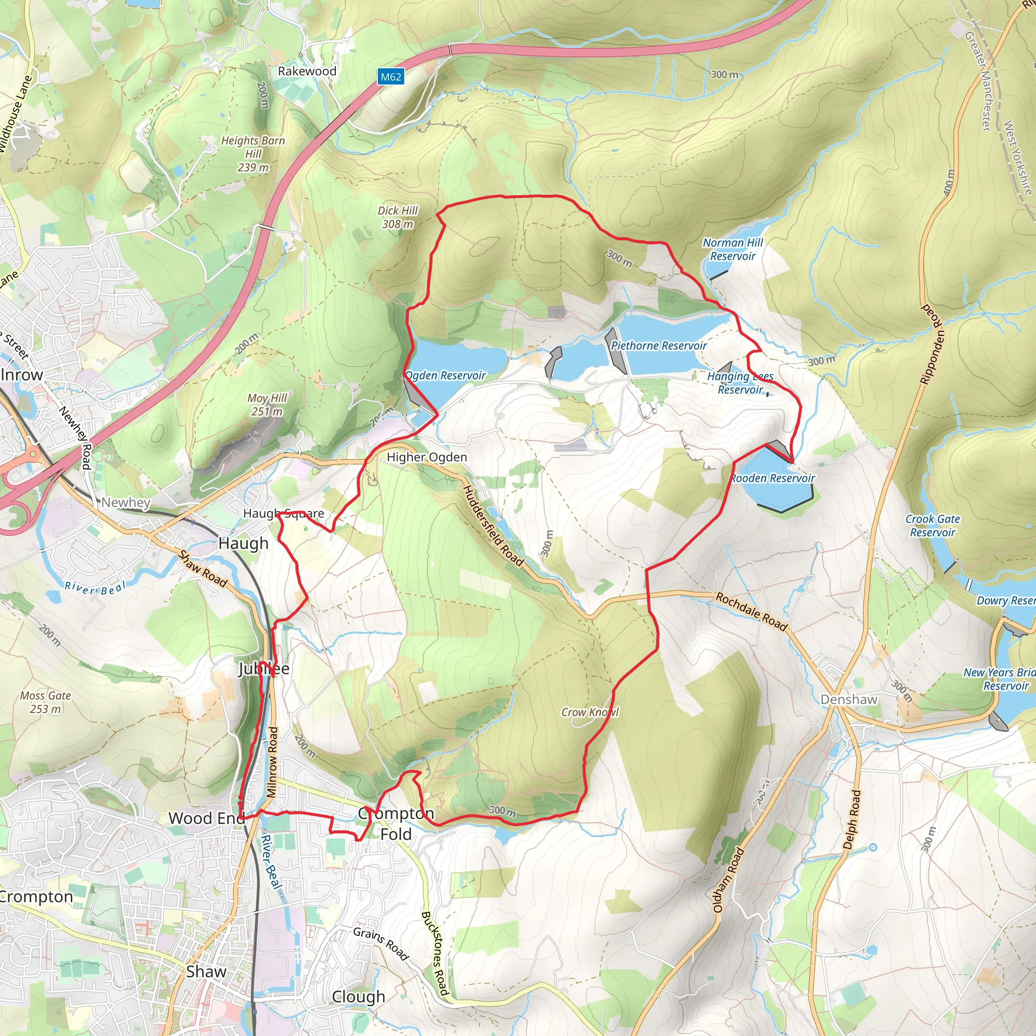 Pingot Quarry Waterfall and Piethorne Valley Loop mobile static map