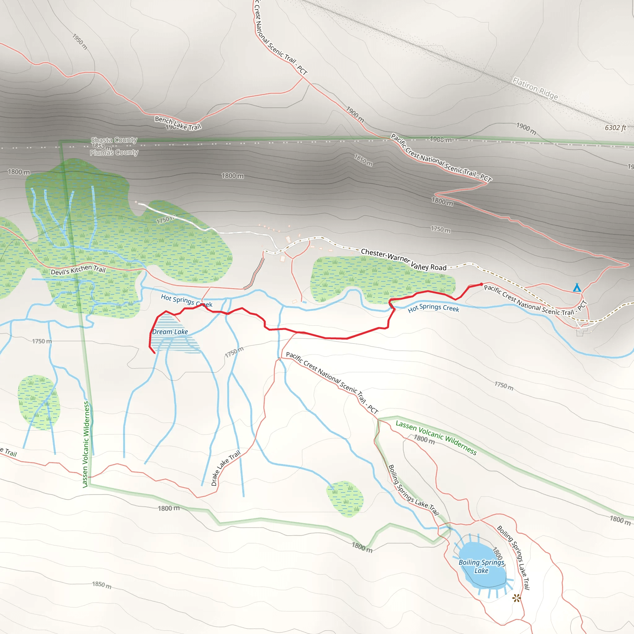 Hot Springs Creek and Dream Lake mobile static map