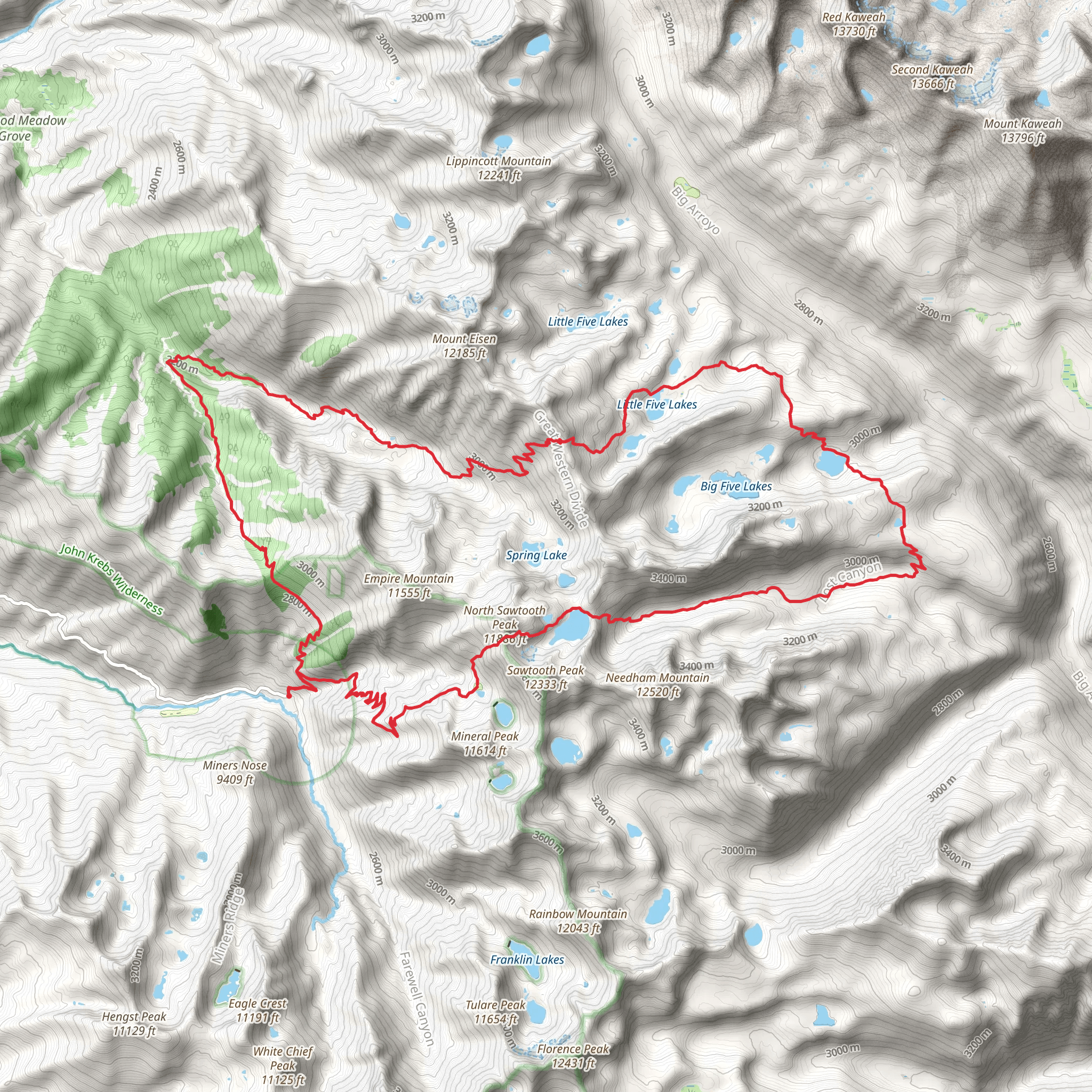 Timber Gap, Big Five-Little Five Lakes and Monarch Lakes Loop Trail mobile static map