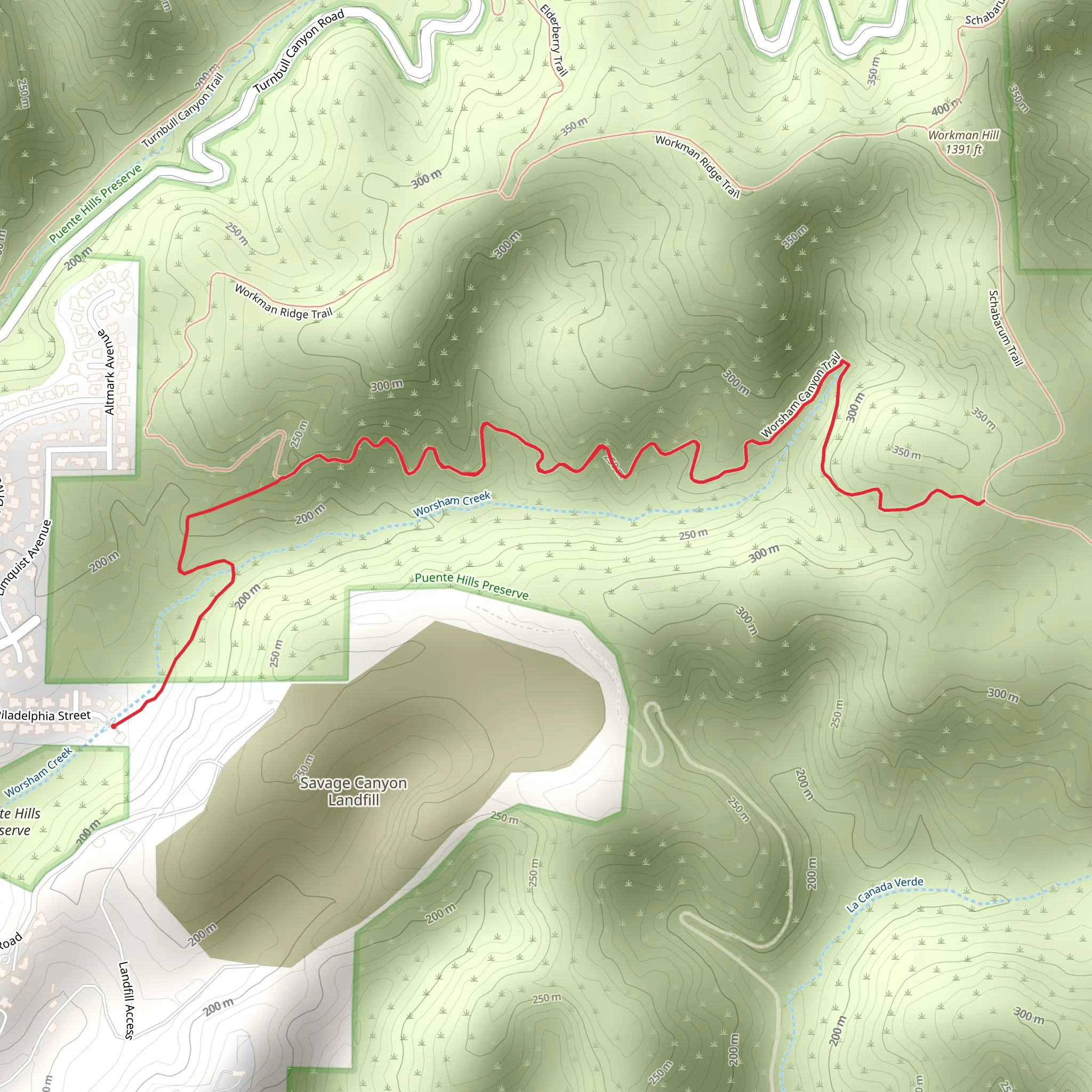 Worsham Canyon Trail from Philadelphia Street mobile static map