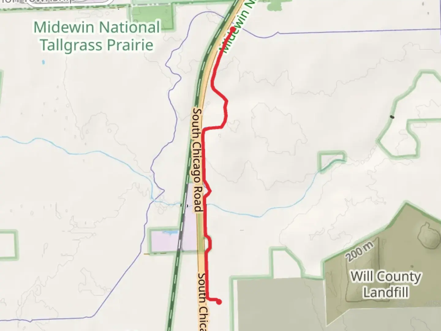 An image depicting the trail Midewin National Tallgrass Prairie and its surrounding area.