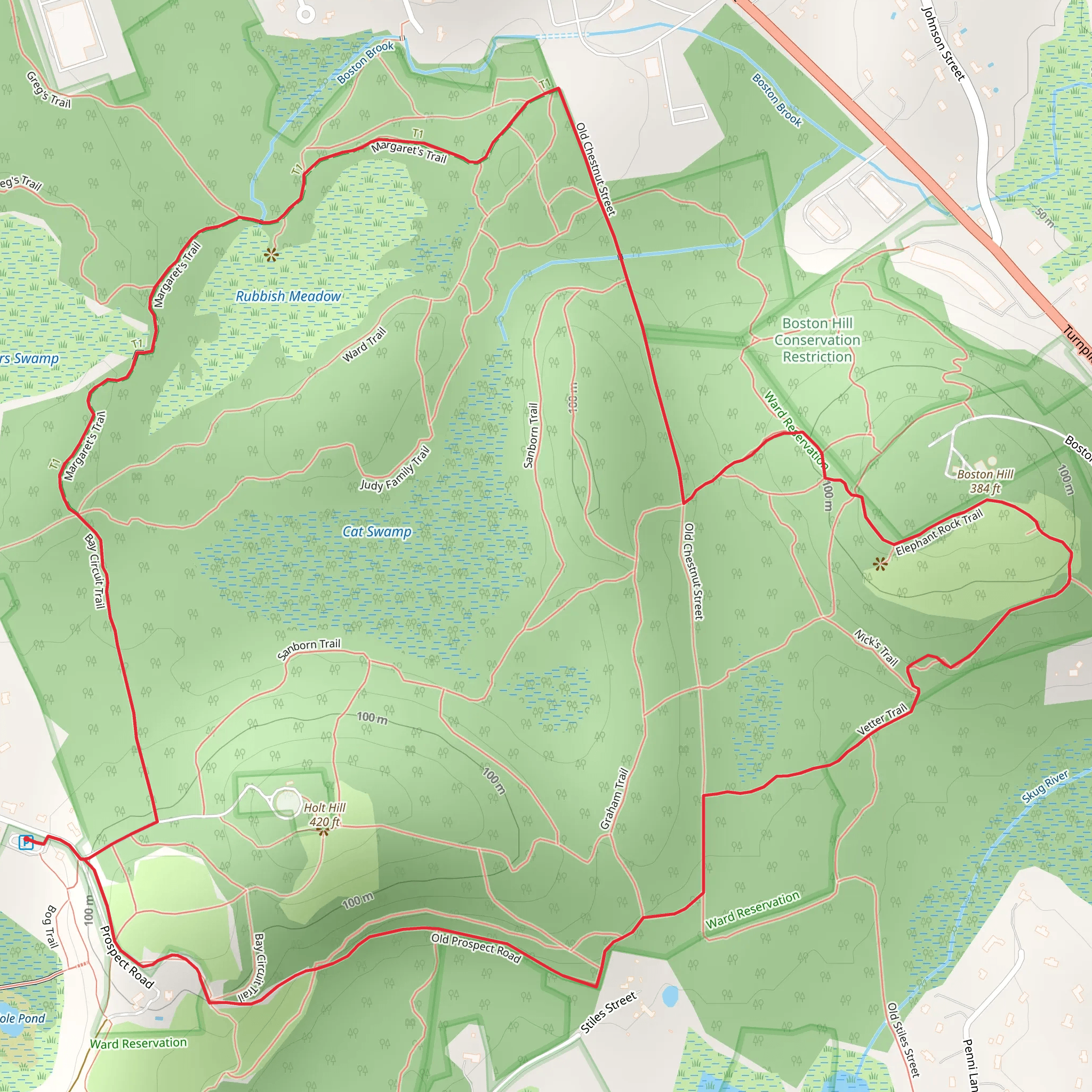 Boston Hill and Holt Hill Loop Trail mobile static map