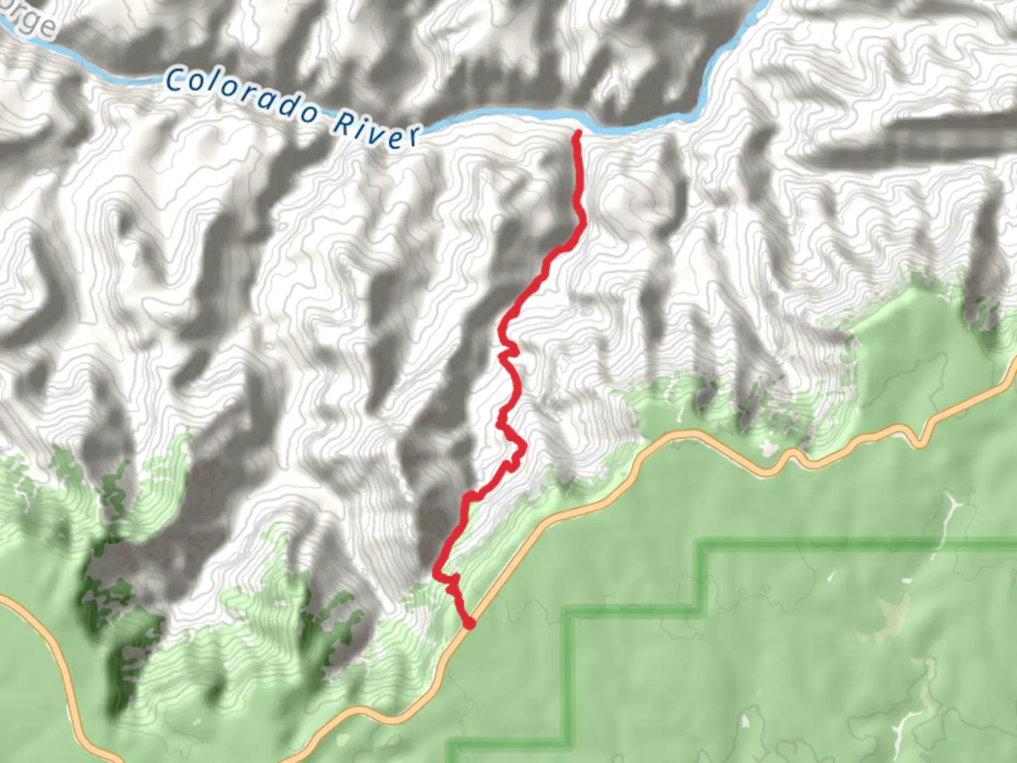 An image depicting the trail Colorado River via New Hance Trail and its surrounding area.