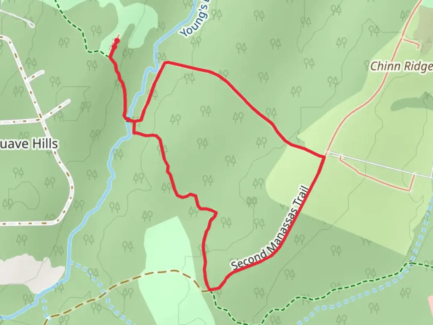 An image depicting the trail Second Manassas and Chinn Ridge Loop Trail and its surrounding area.