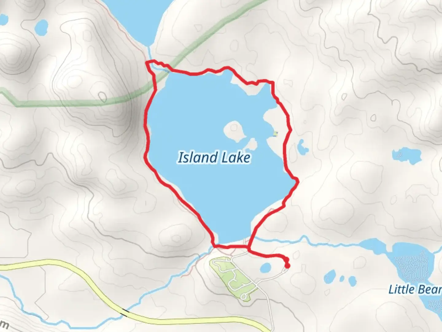 An image depicting the trail Island Lake Loop and its surrounding area.