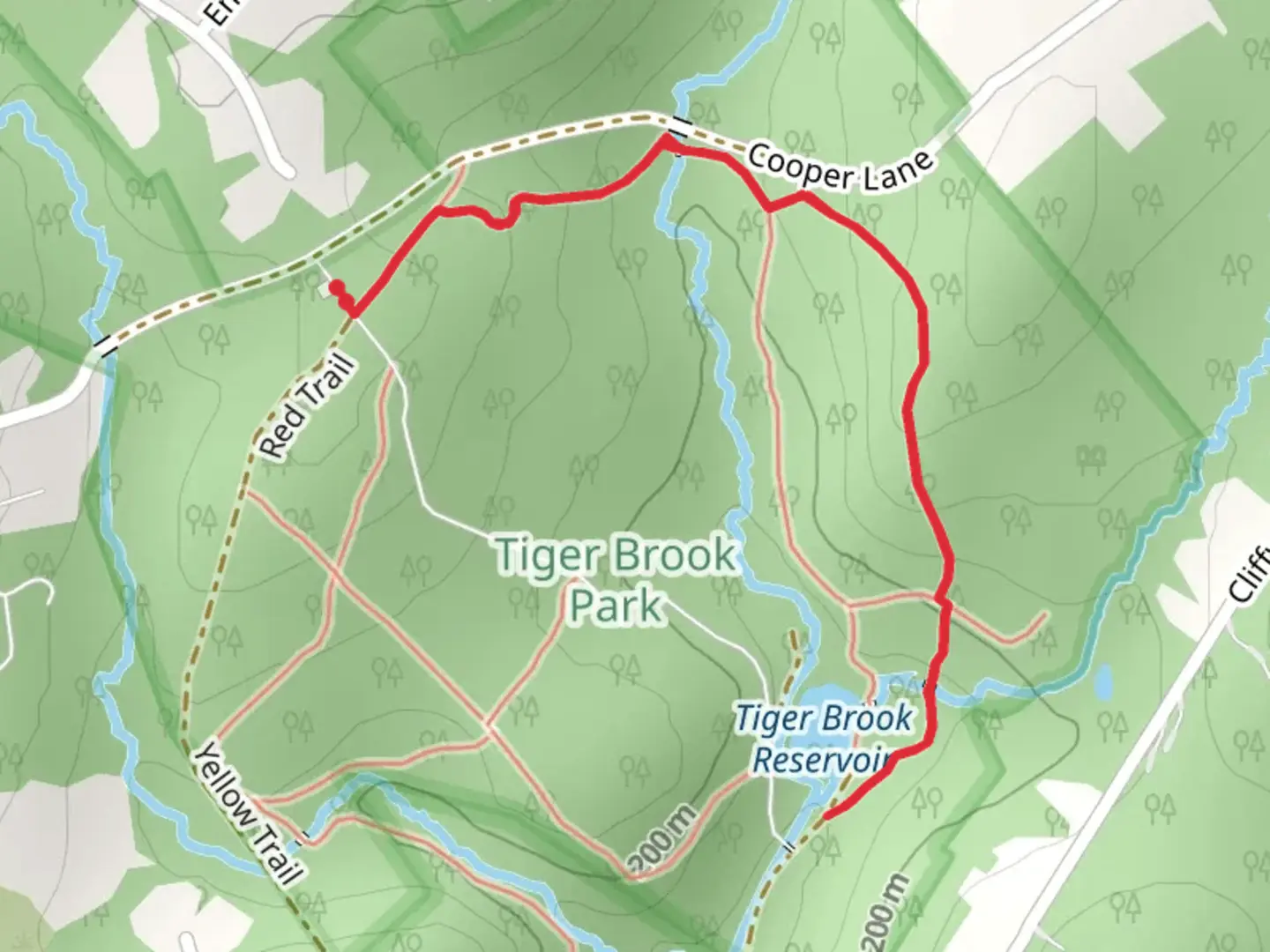 An image depicting the trail Red and White Trail and its surrounding area.