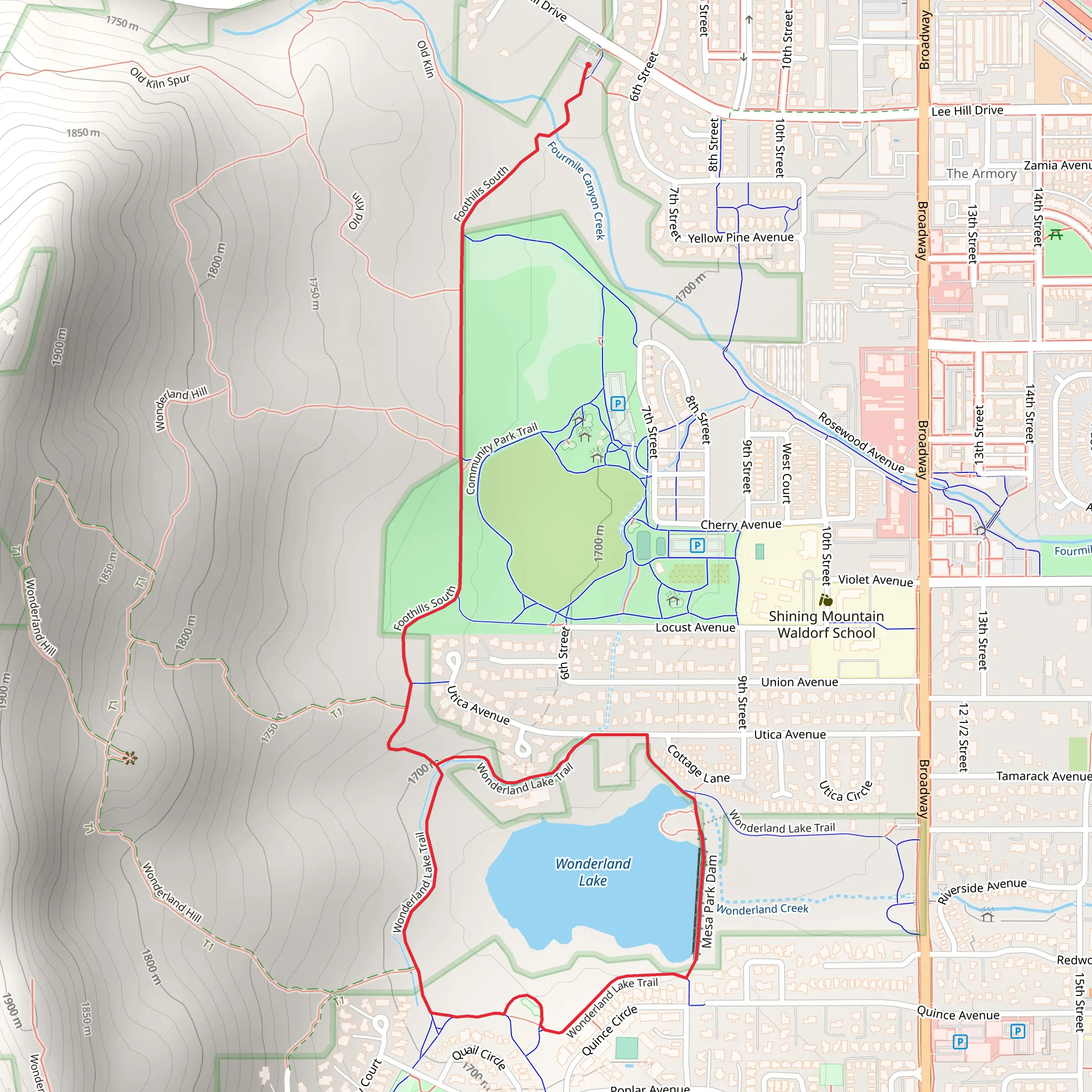 Foothills South and Wonderland Lake Loop Trail mobile static map