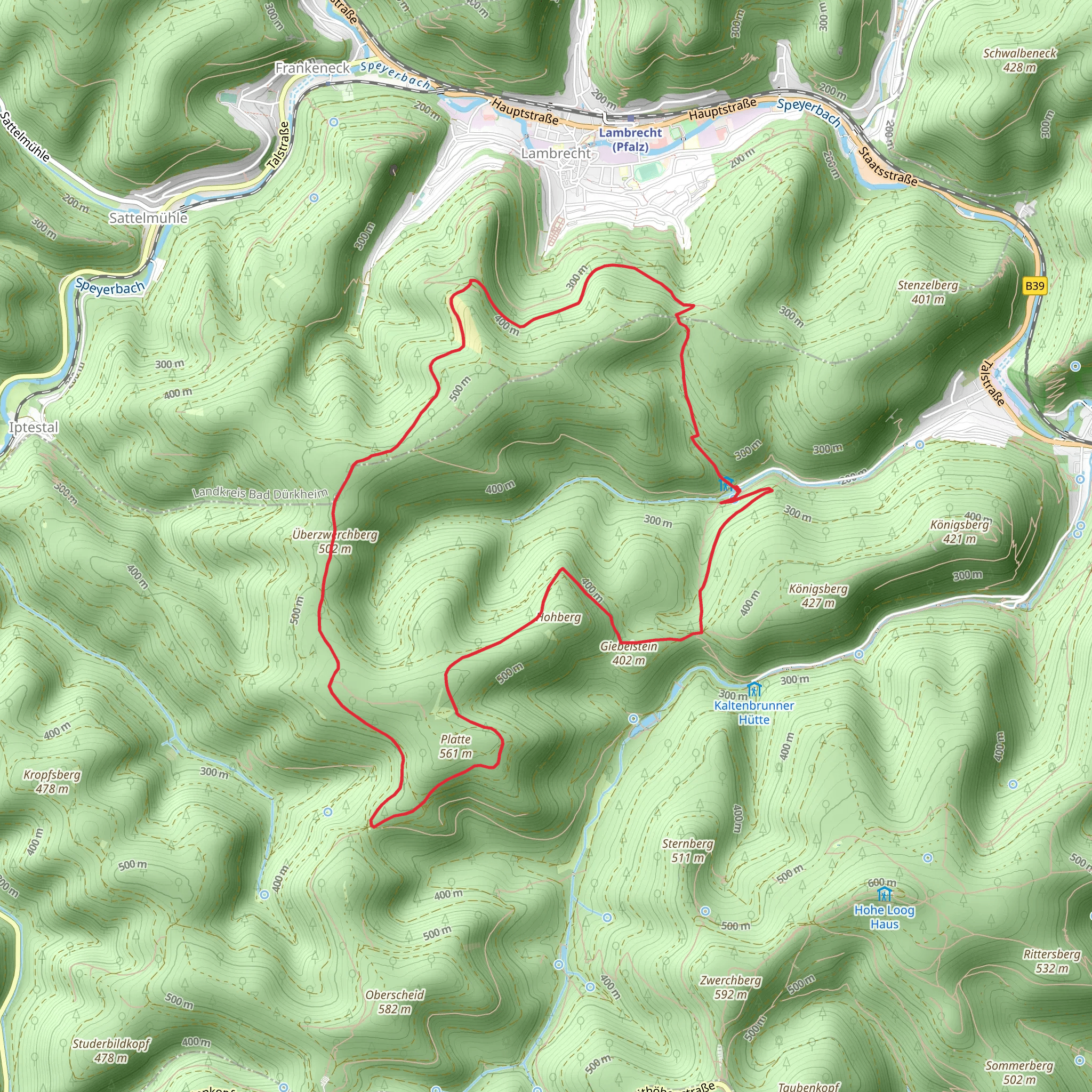 Überzwerchberg via Pfaelzerwald Gelber Punkt and Jakobsweg Speyer - Metz mobile static map