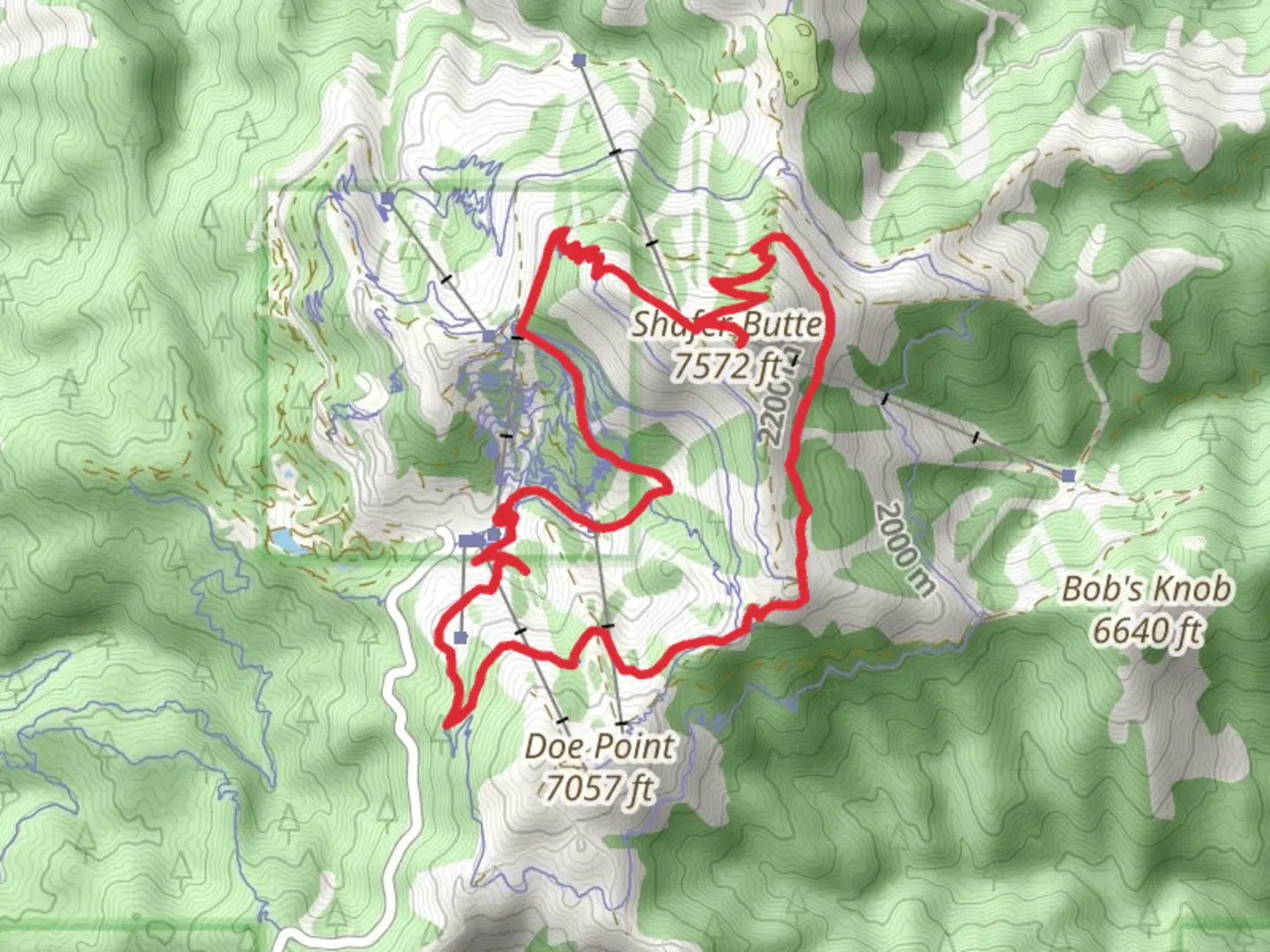 An image depicting the trail Shafer Butte via Deer Point and Sunshine Loop and its surrounding area.