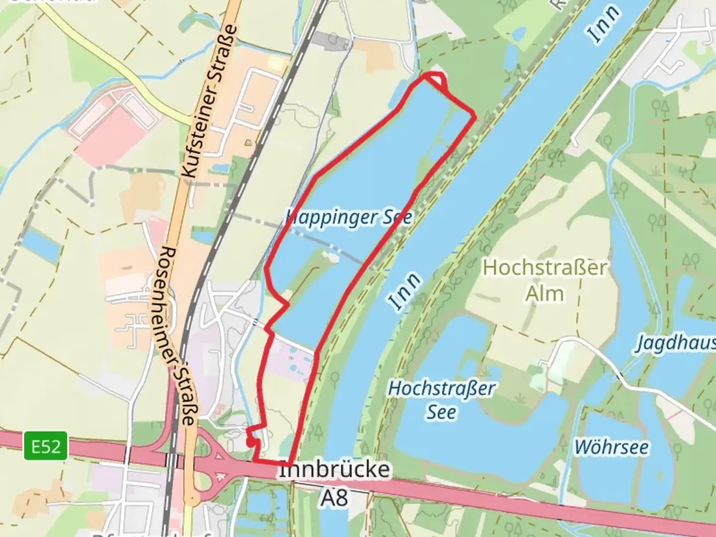 An image depicting the trail Happinger See Loop and its surrounding area.