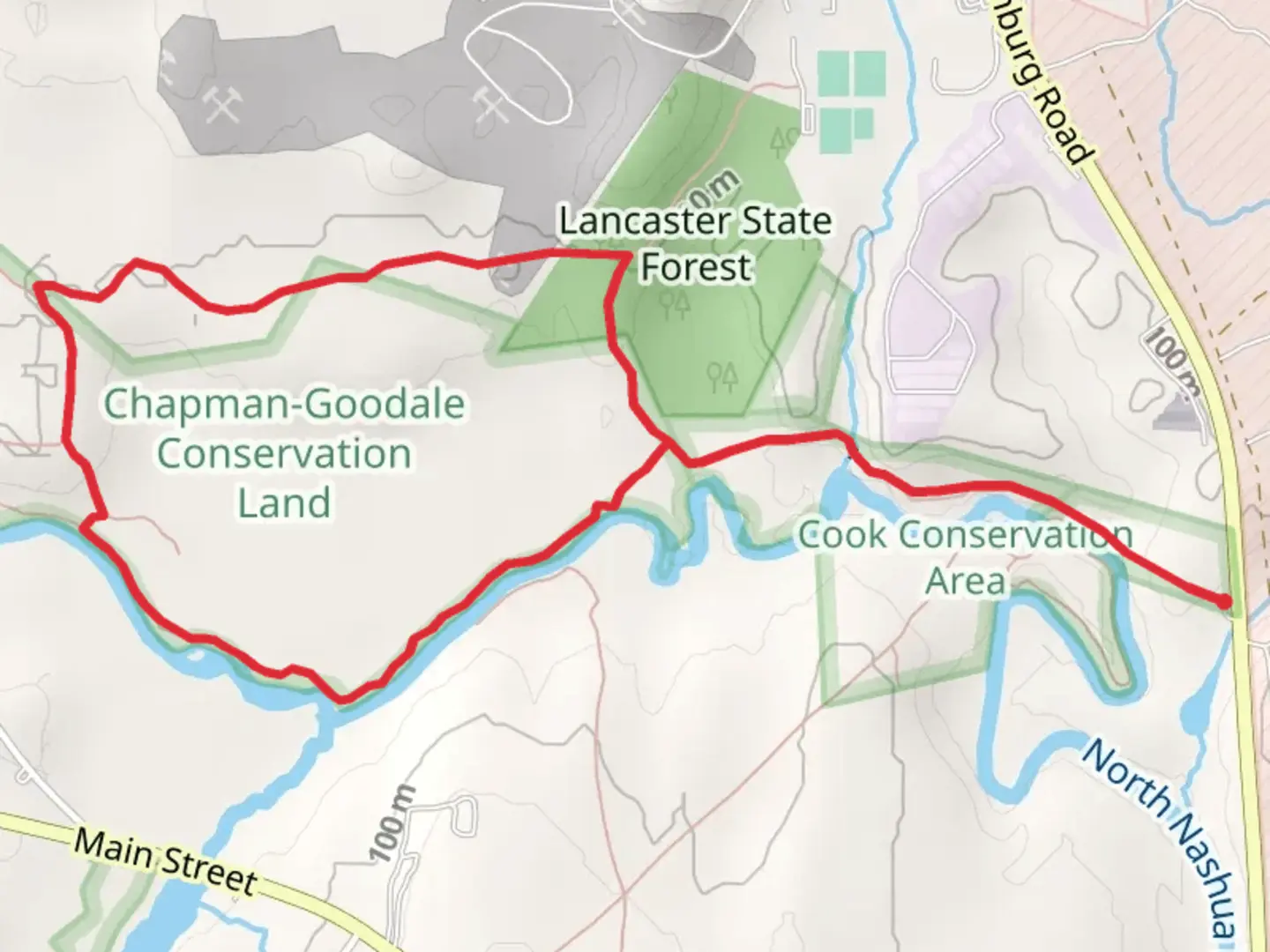 An image depicting the trail North Nashua River Loop via Lancaster State Forest and its surrounding area.
