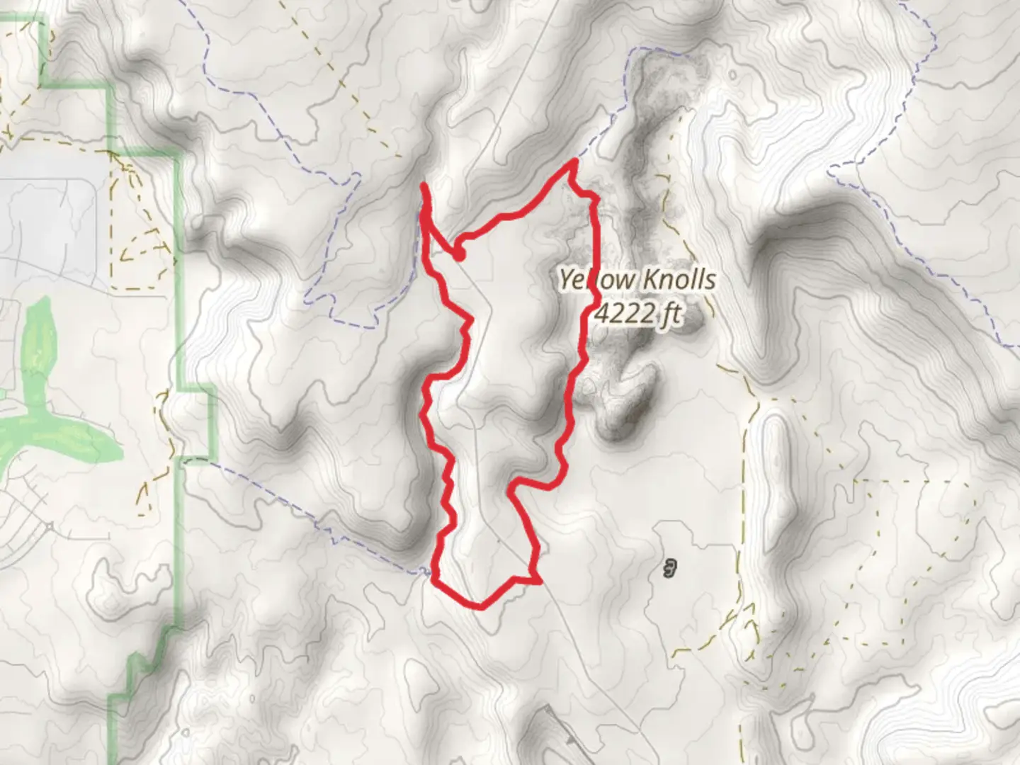 An image depicting the trail Black Gulch Roiute and Yellow Knolls Trail and its surrounding area.