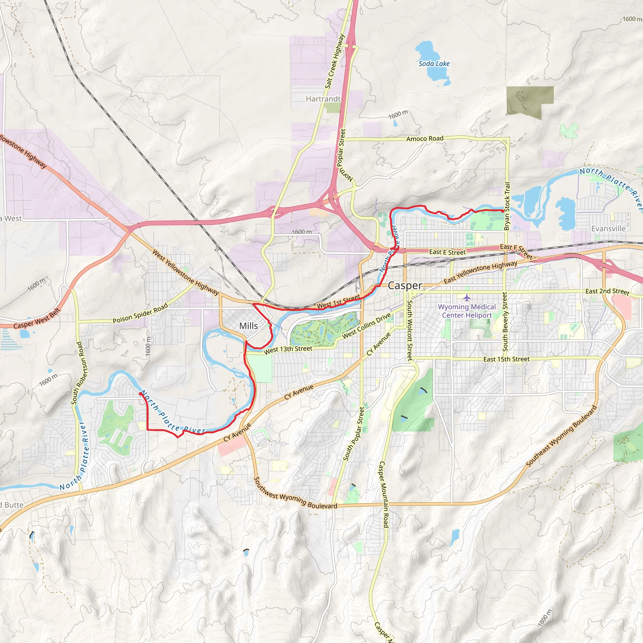 Platte River Parkway Trail Point to Point mobile static map