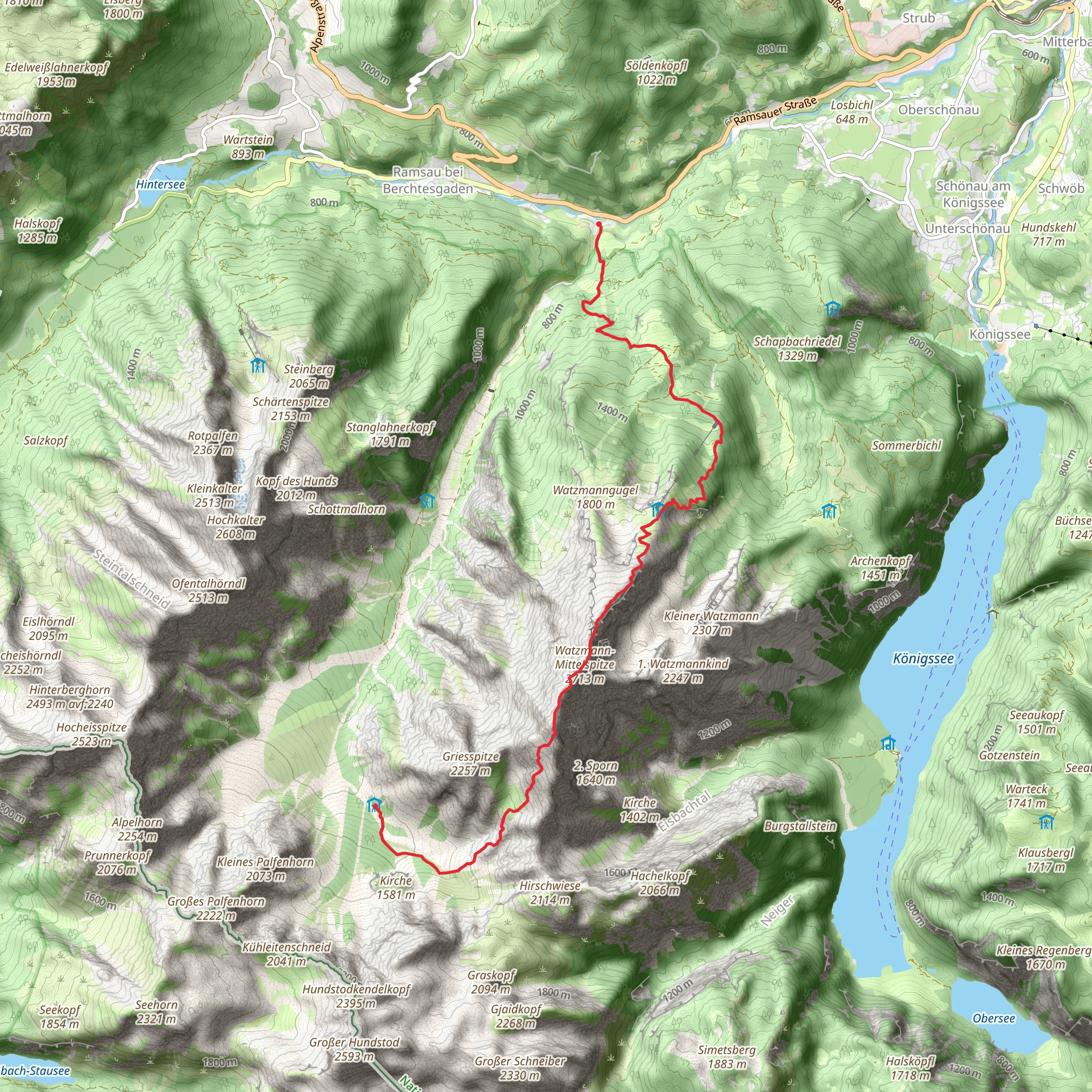 Wimbachbrücke to Wimbachgrieshuette via AV Weg mobile static map