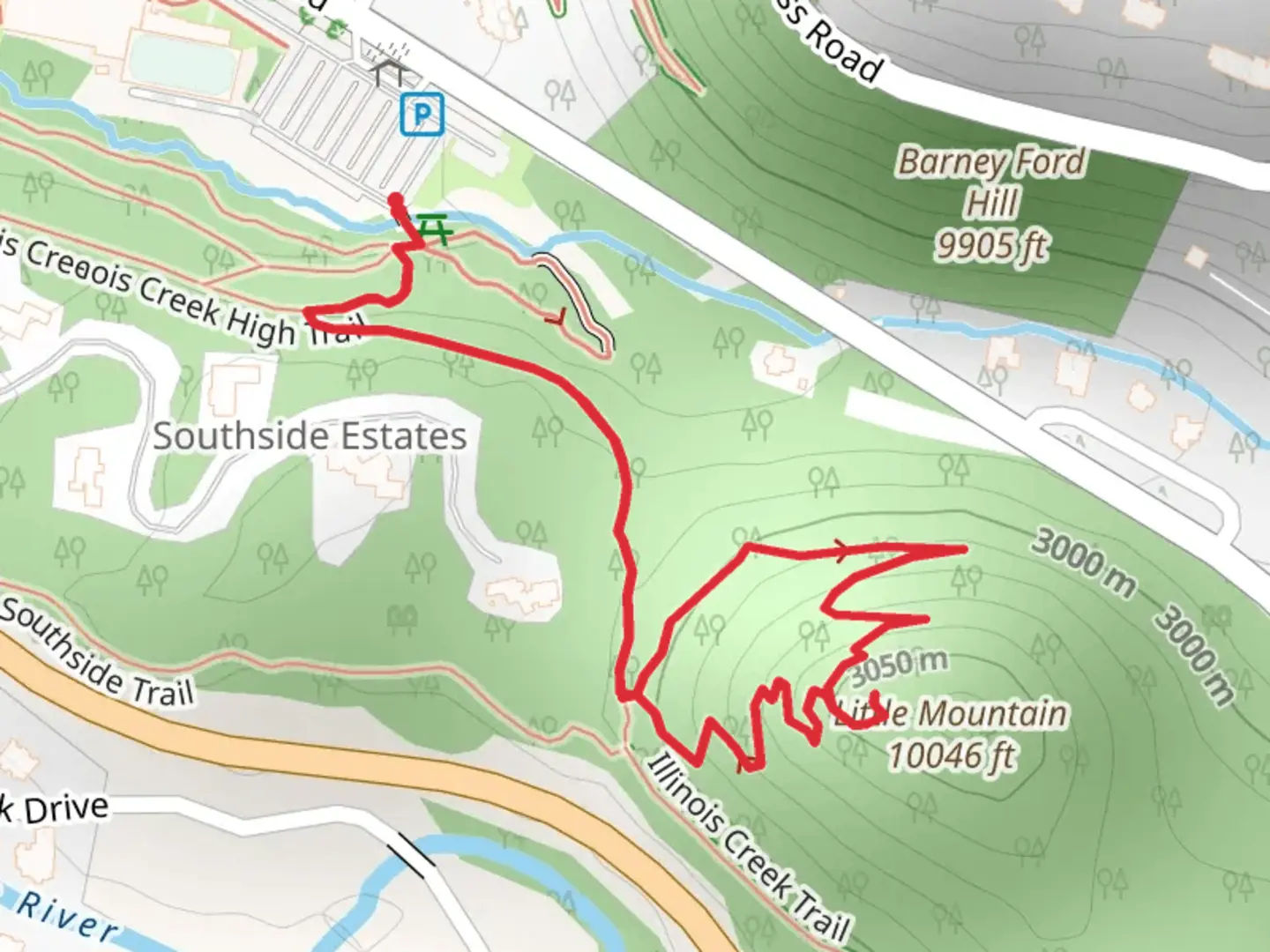 An image depicting the trail Illinois Creek High Trail and Little Mountain Trail and its surrounding area.