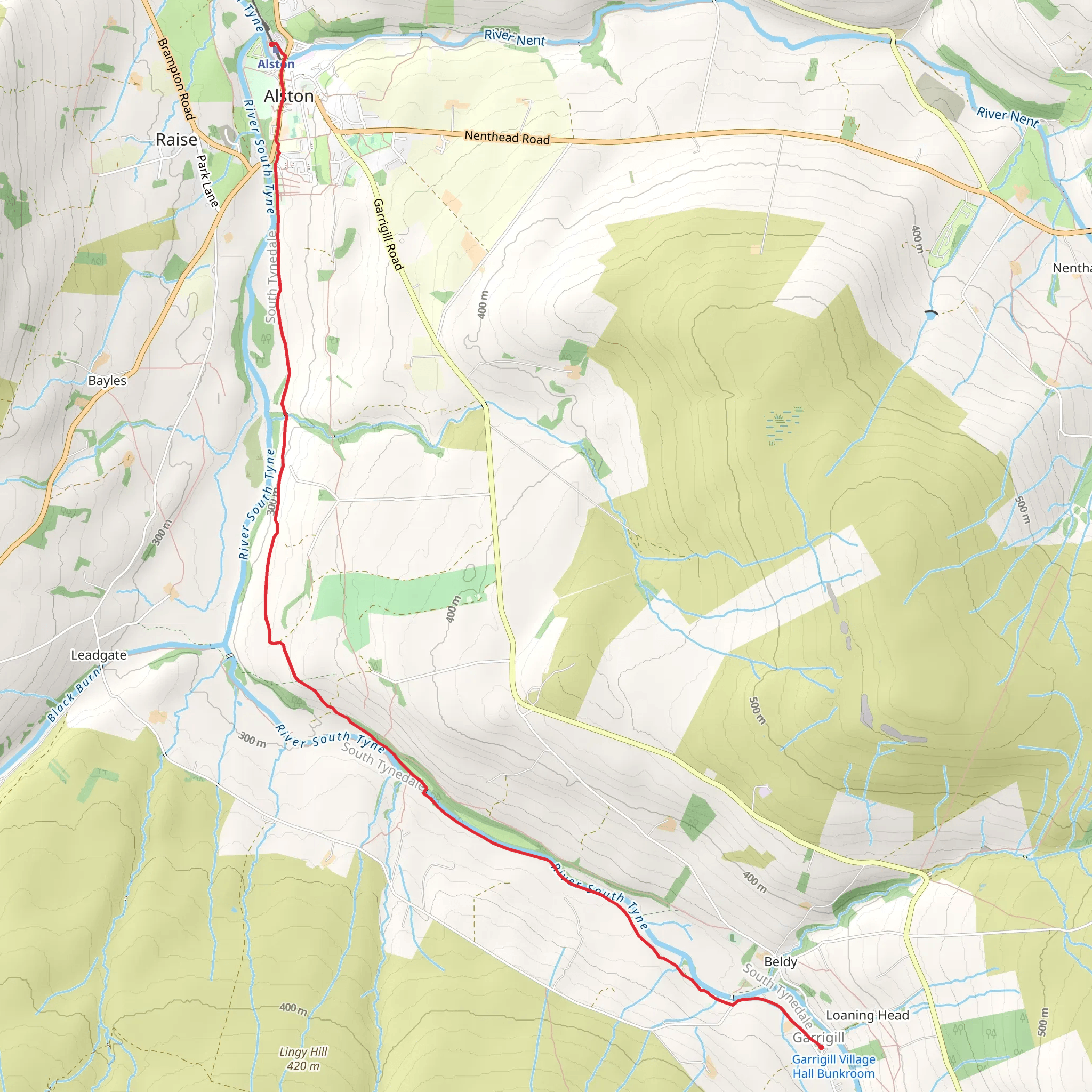 Garrigill to Alston Walk mobile static map