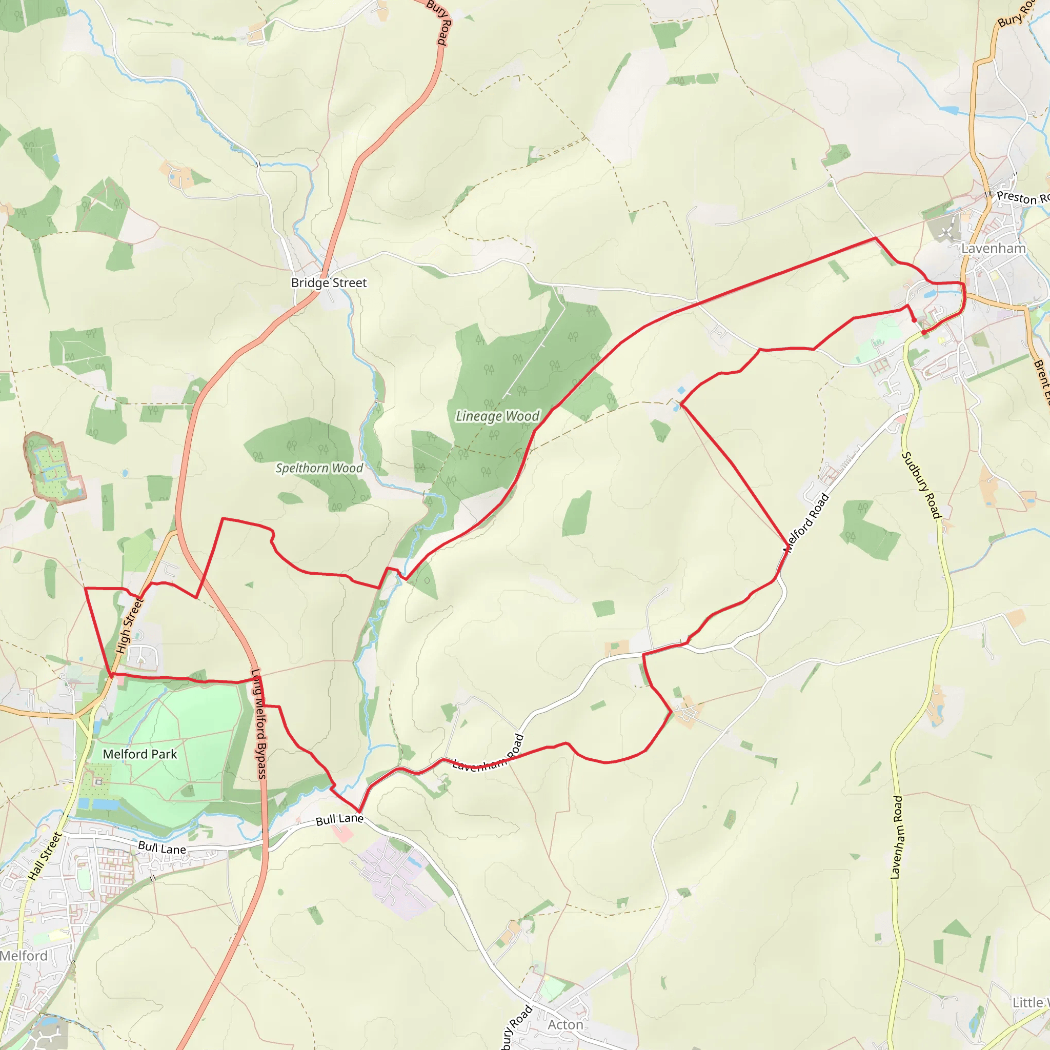 Lavenham West Loop mobile static map