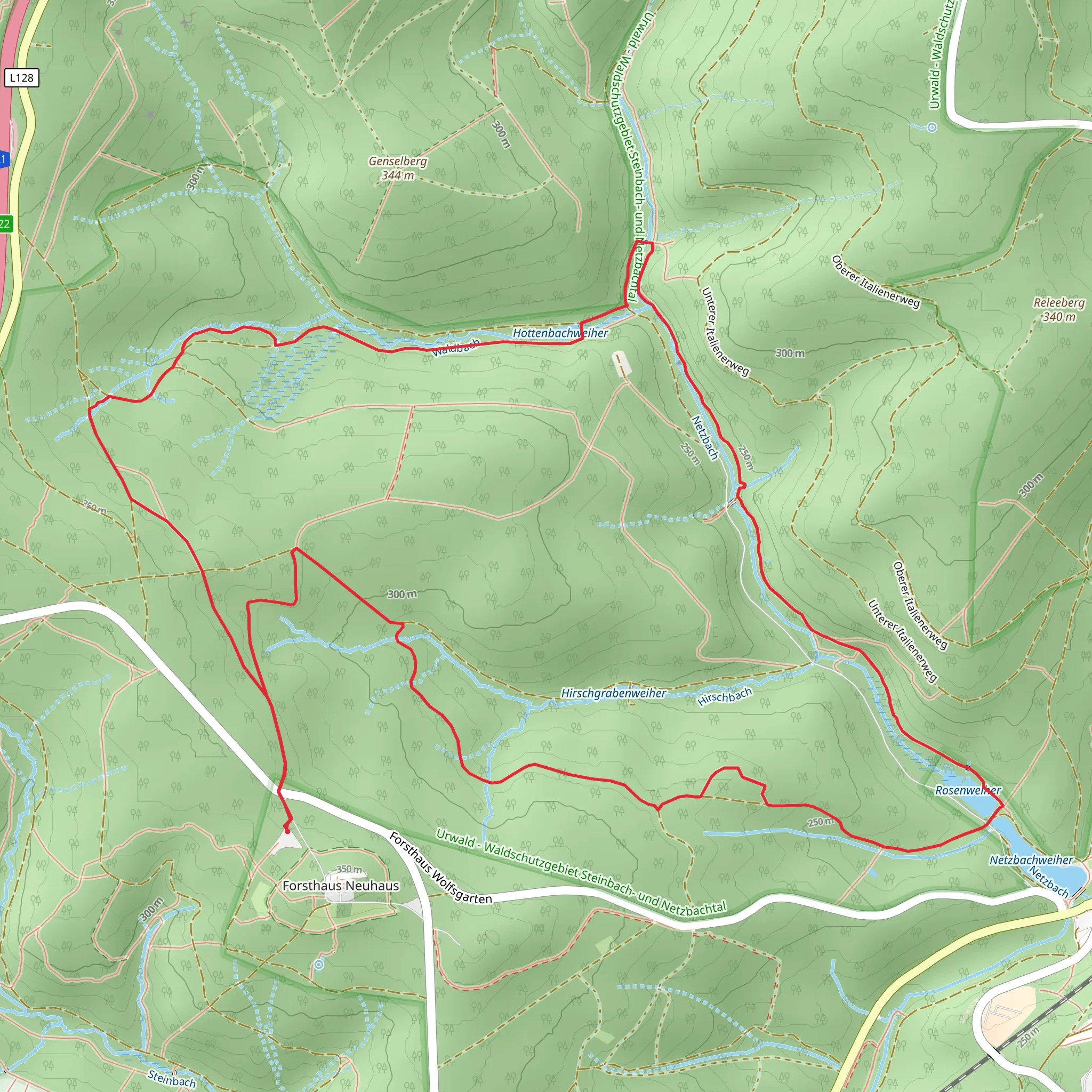 Rosenweiher and Hottenbachweiher via Wilder Netzbachpfad mobile static map