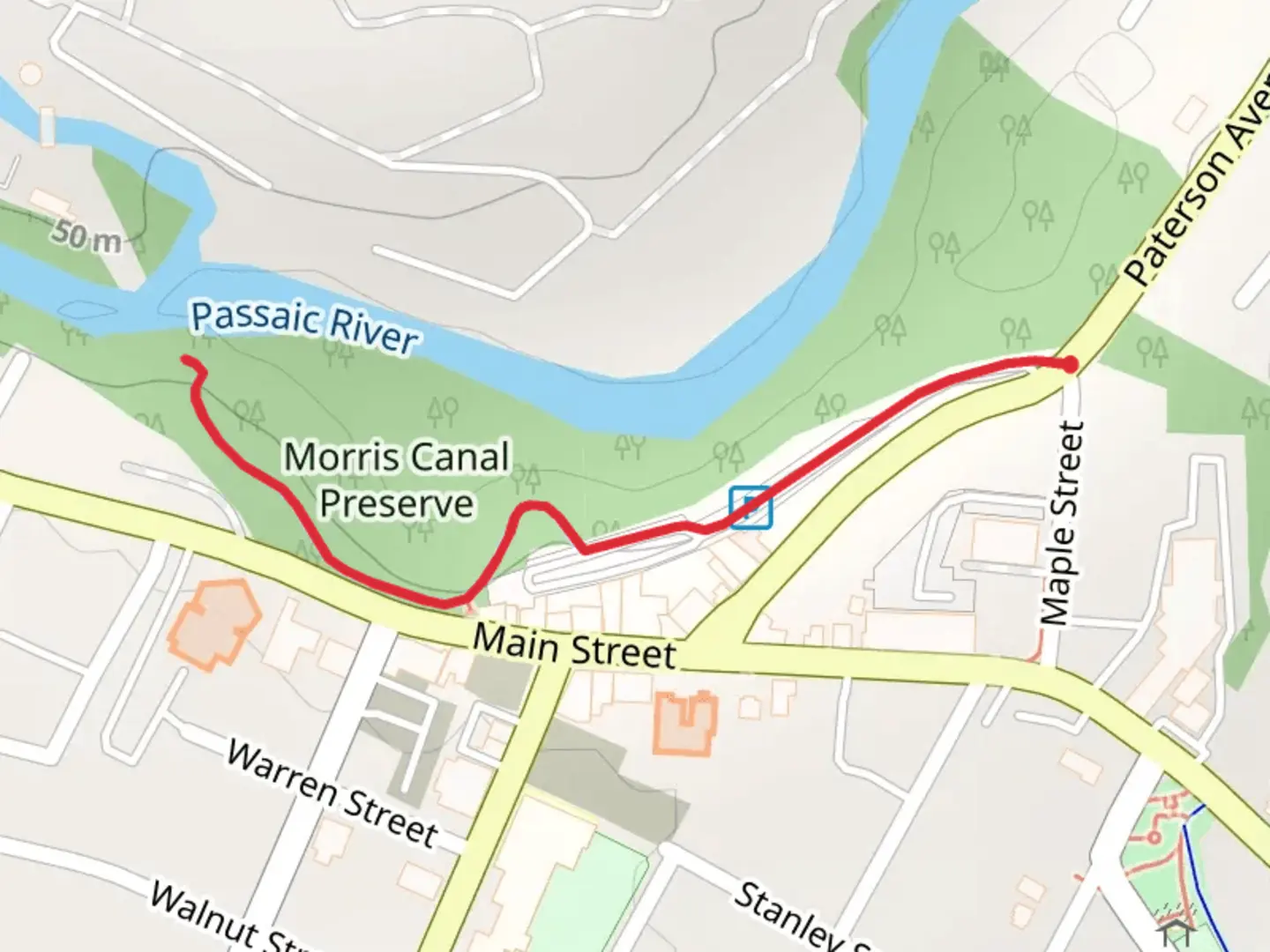 An image depicting the trail Morris Canal Greenway and its surrounding area.