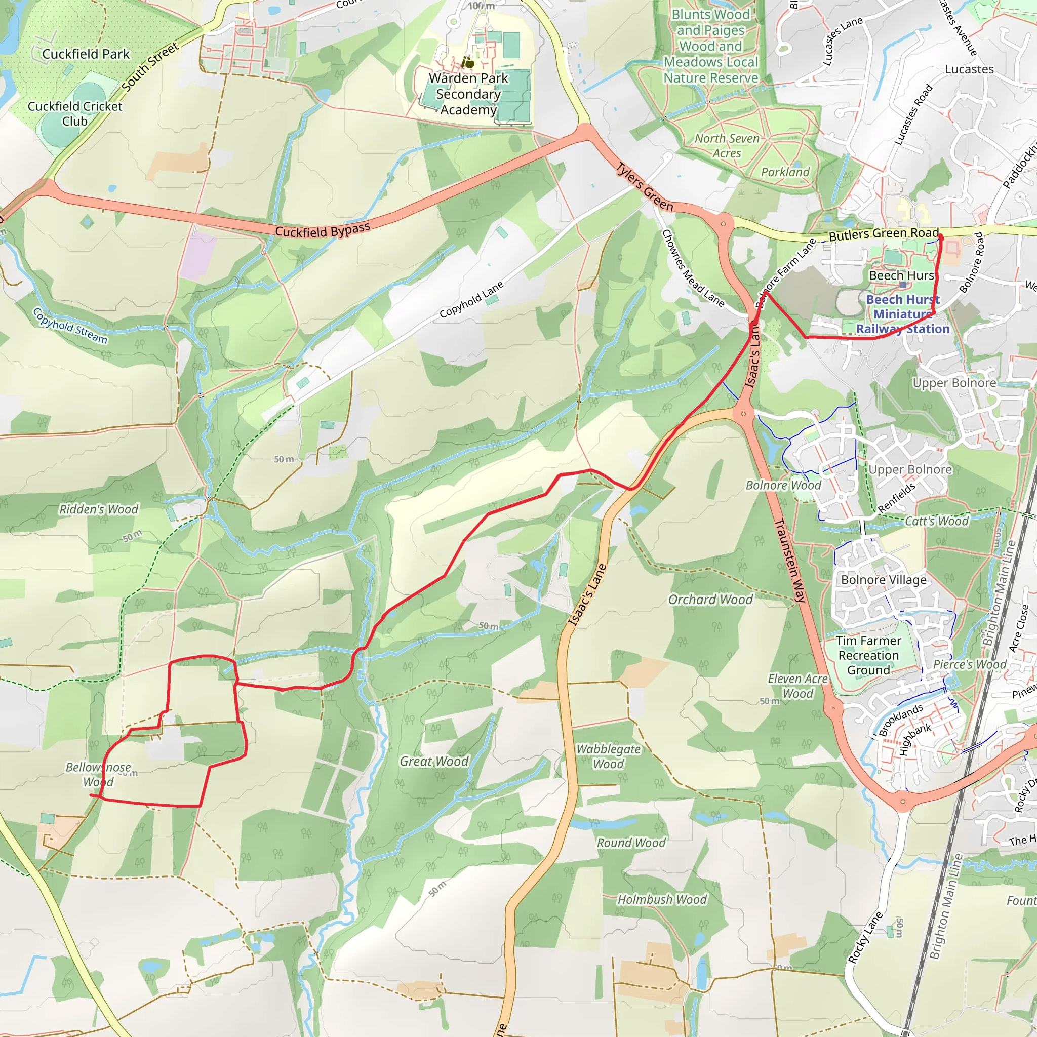 Beech Hurst and Bellowsnose Wood mobile static map