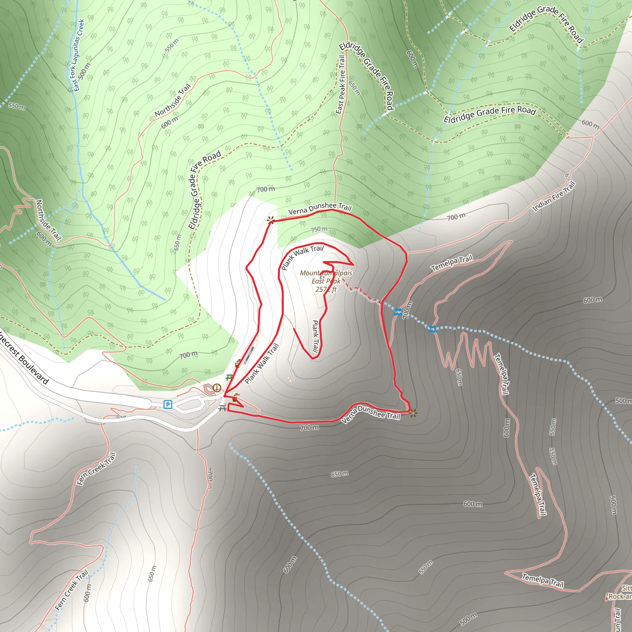 Mount Tamalpais via Plank Walk and Verna Dunshee Trail mobile static map