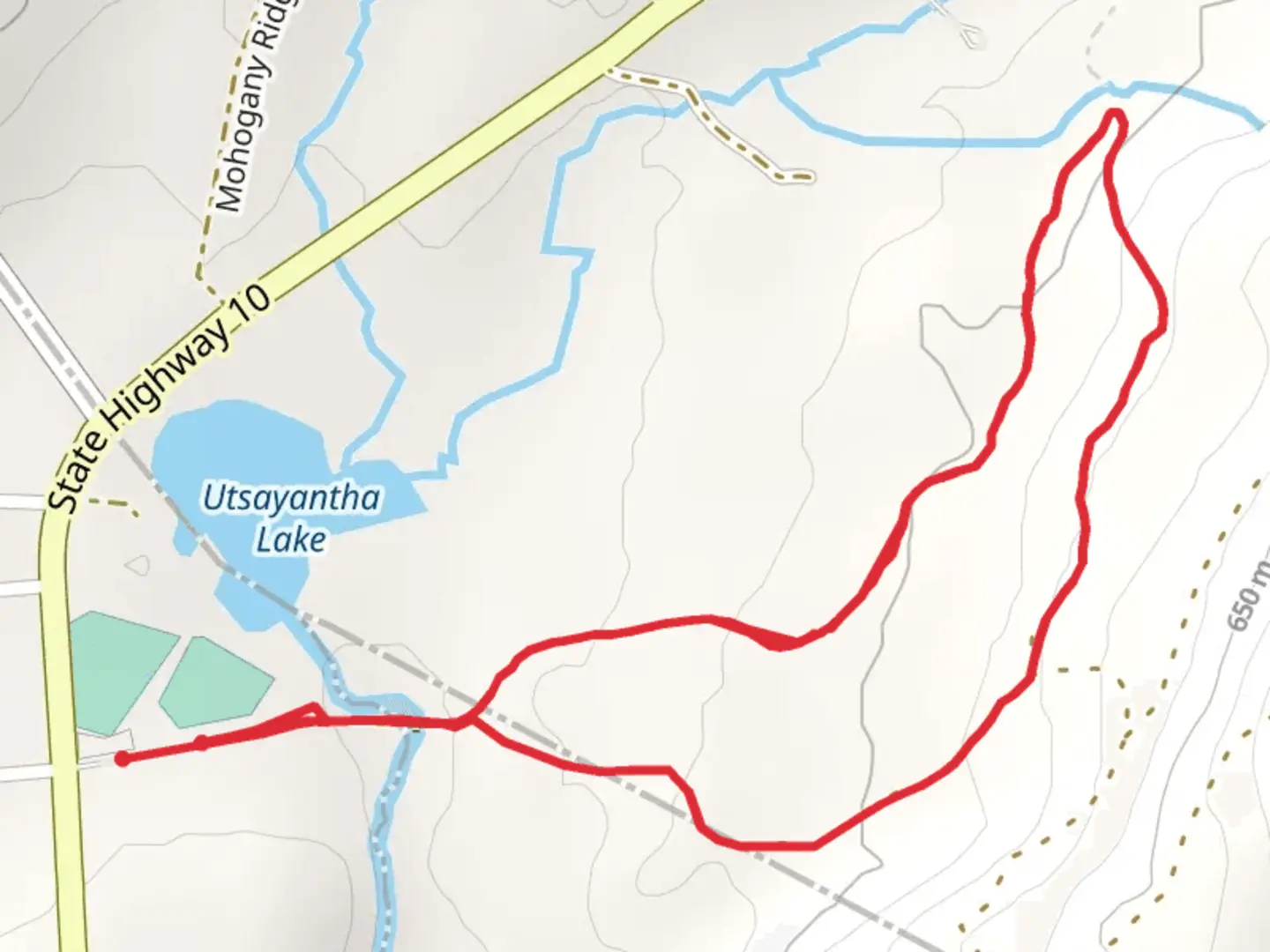 An image depicting the trail Utsayantha Lake Loop Trail and its surrounding area.