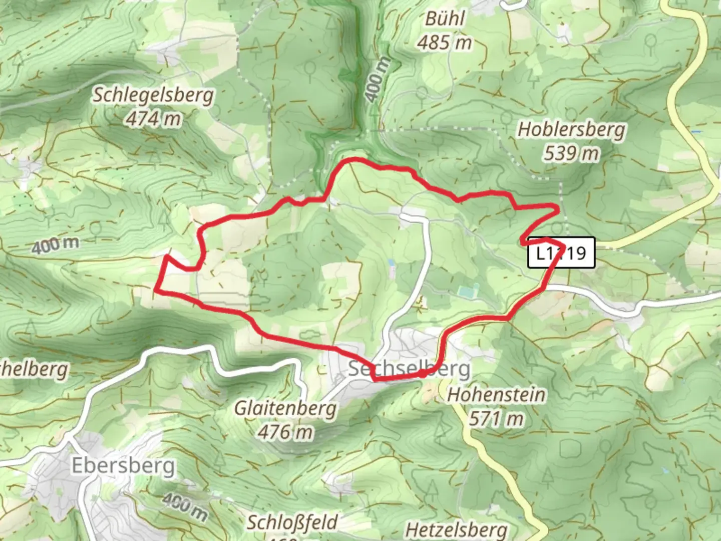 An image depicting the trail Wasserfallweg and Hauptlinie des SAV loop and its surrounding area.