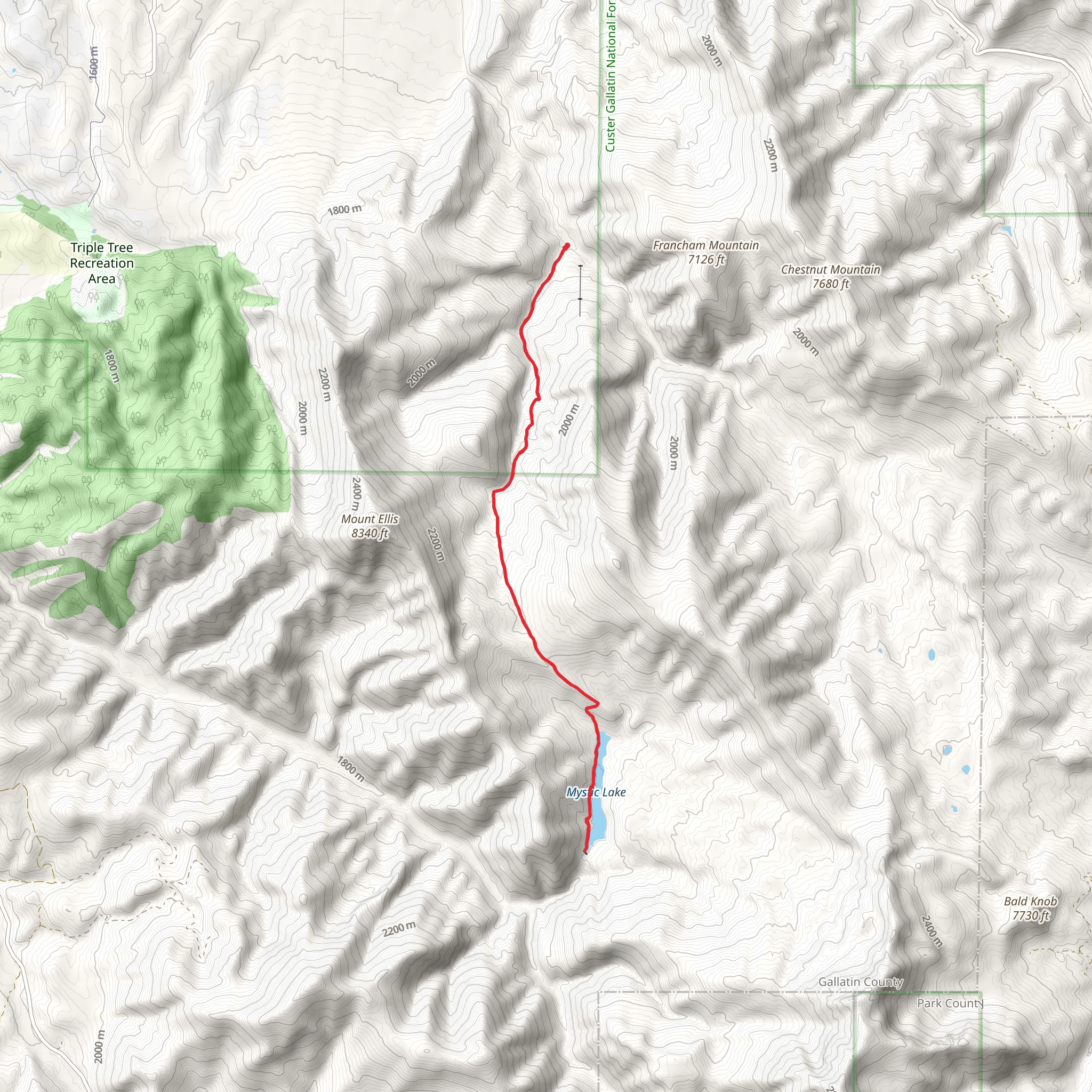 Mystic Lake via New World Gulch Trail mobile static map