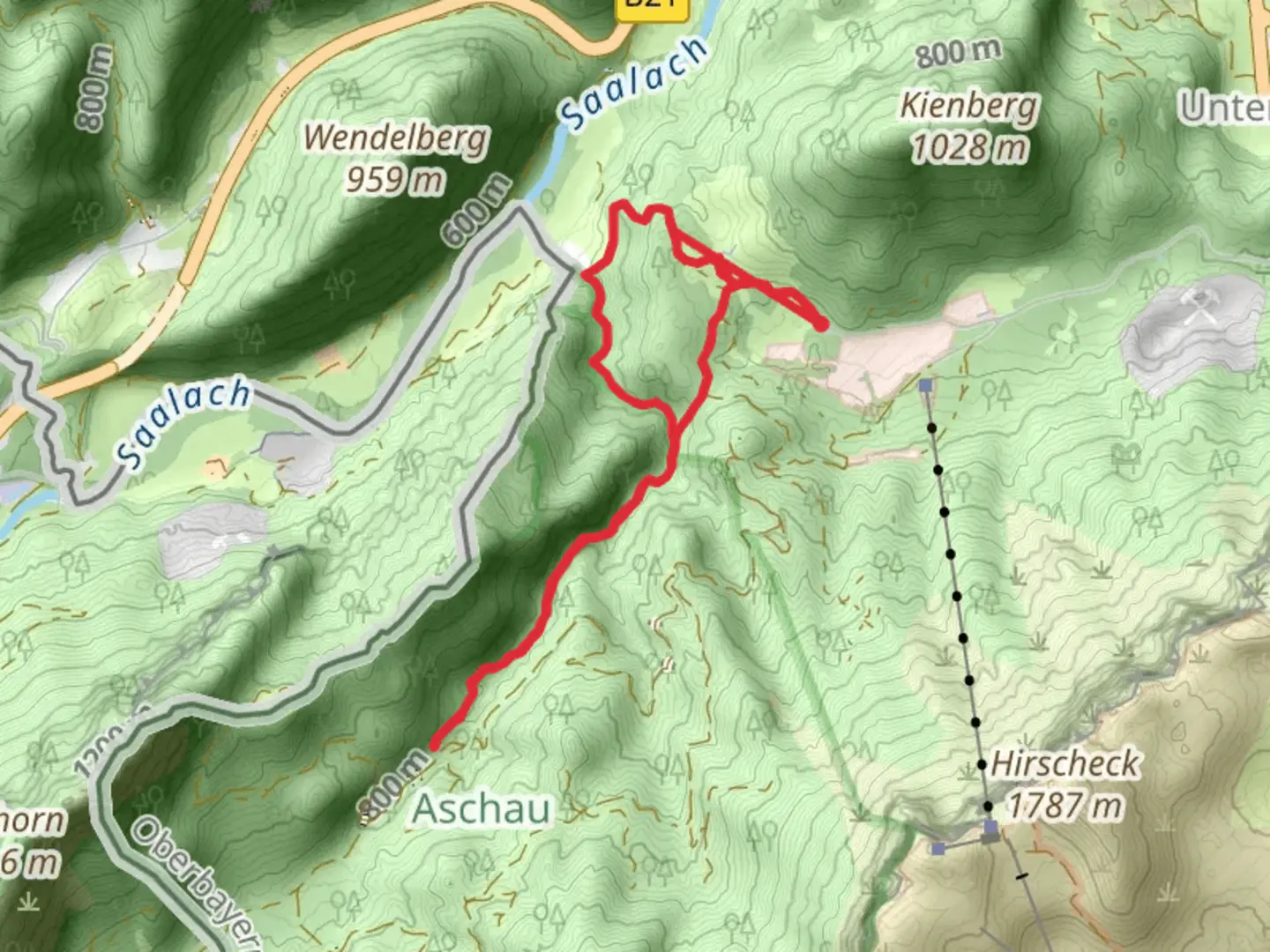 An image depicting the trail Aschauer Klamm-Blick and its surrounding area.