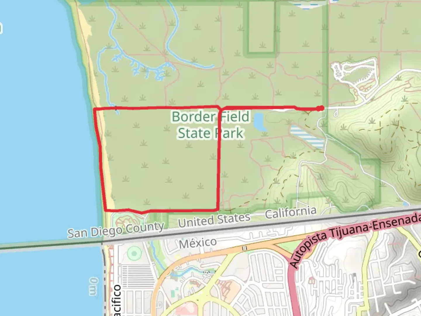 An image depicting the trail Beach Trail and California Coastal Loop Trail and its surrounding area.