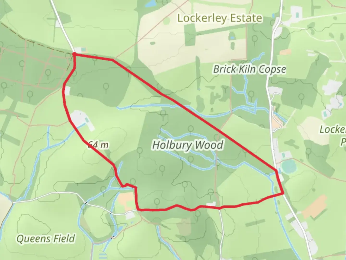 An image depicting the trail Holbury Wood Loop and its surrounding area.
