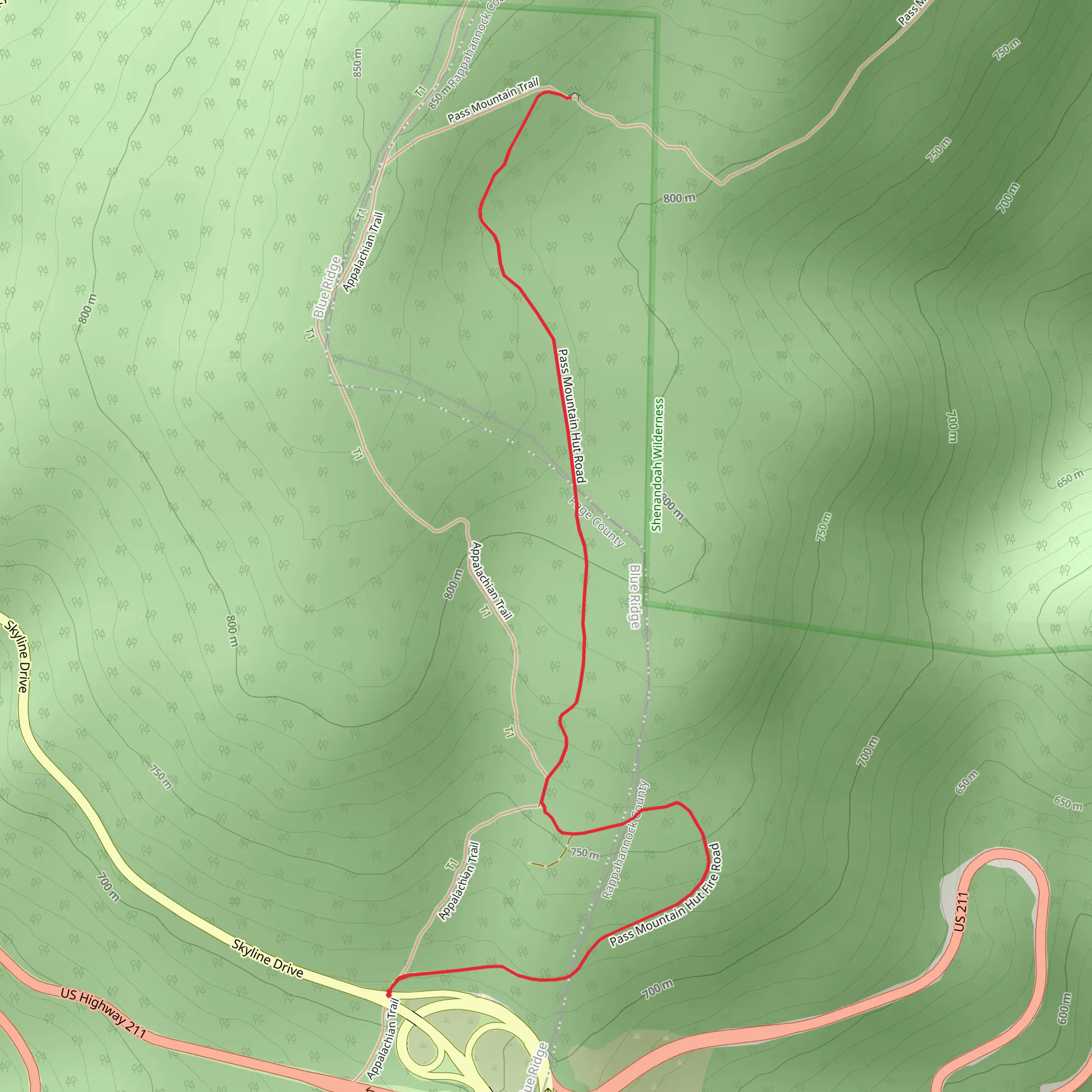 Pass Mountain Hut Access Road Trail mobile static map