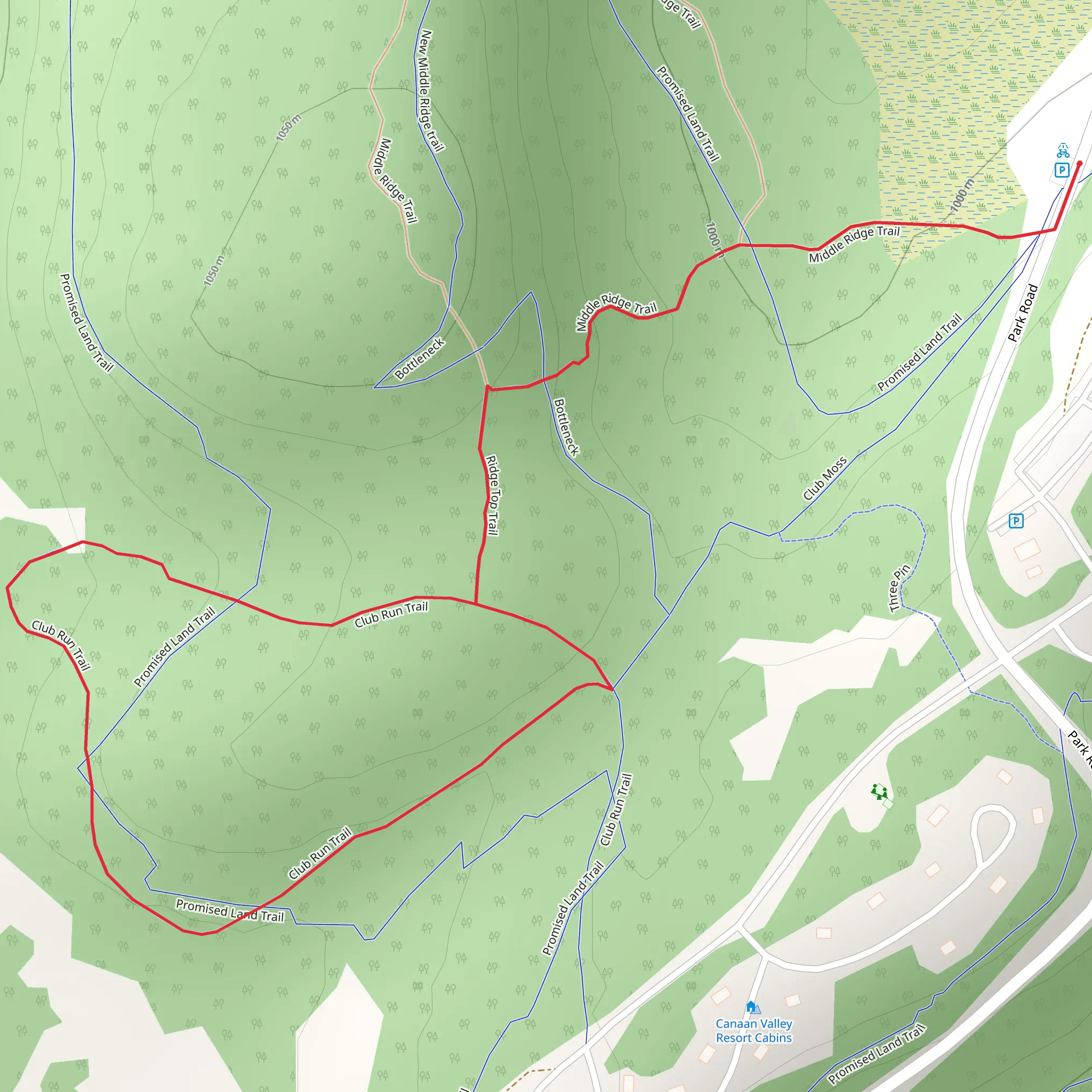 Club Run and Ridge Top Loop Trail mobile static map