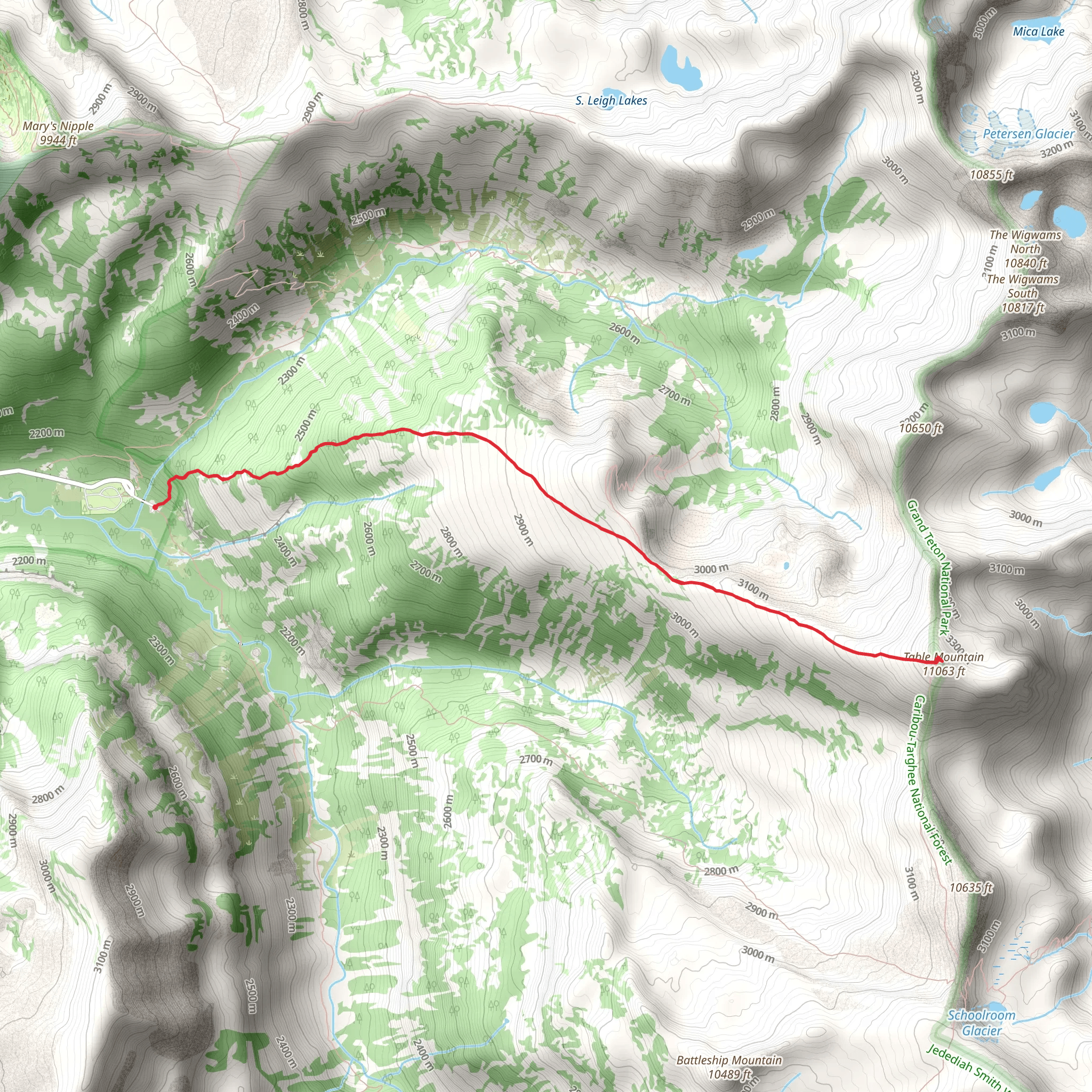 Table Mountain via Face and North Teton Trail mobile static map