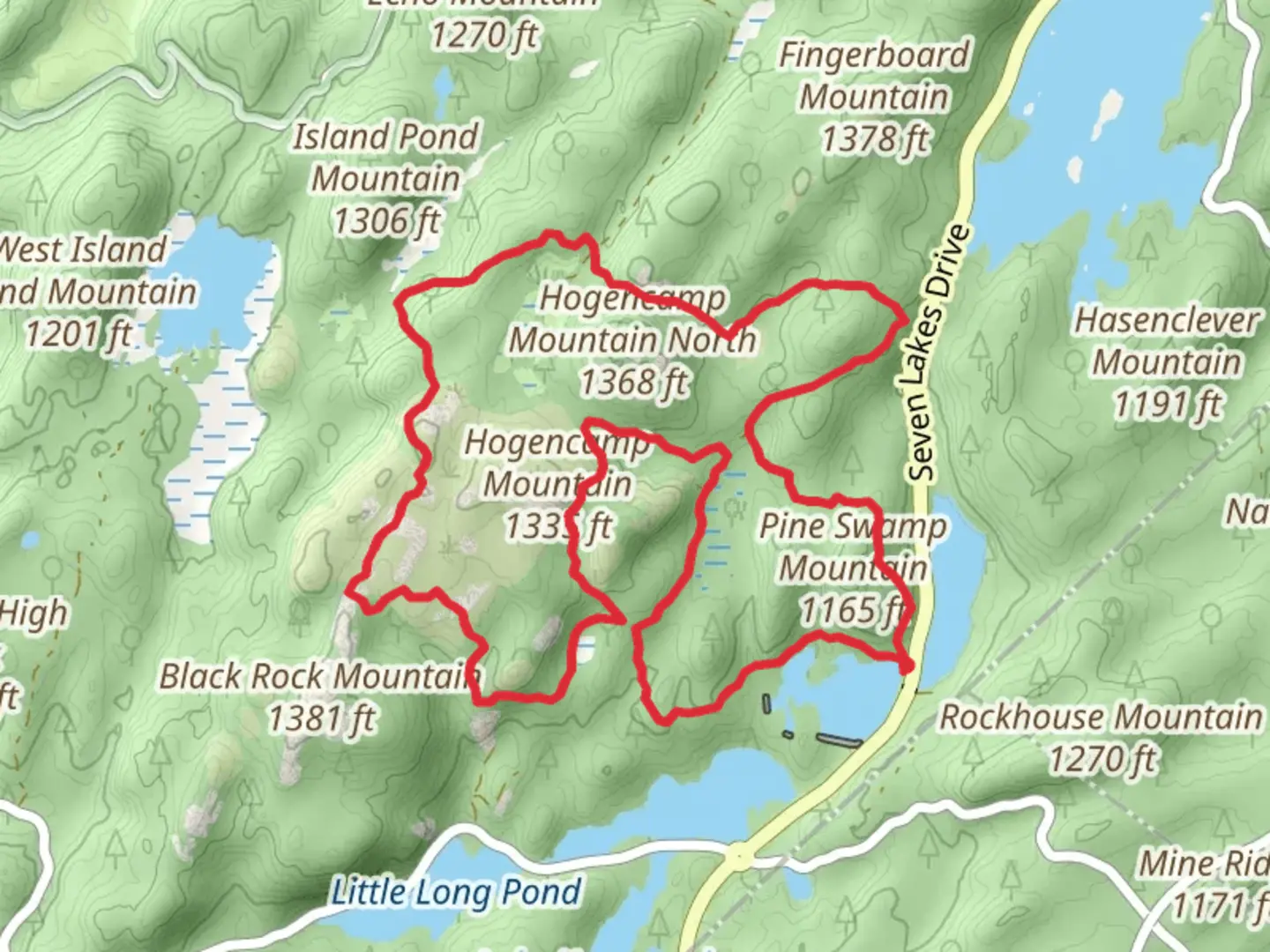 An image depicting the trail Pine Swamp, Surebridge and Hogencamp Mountain Loop and its surrounding area.