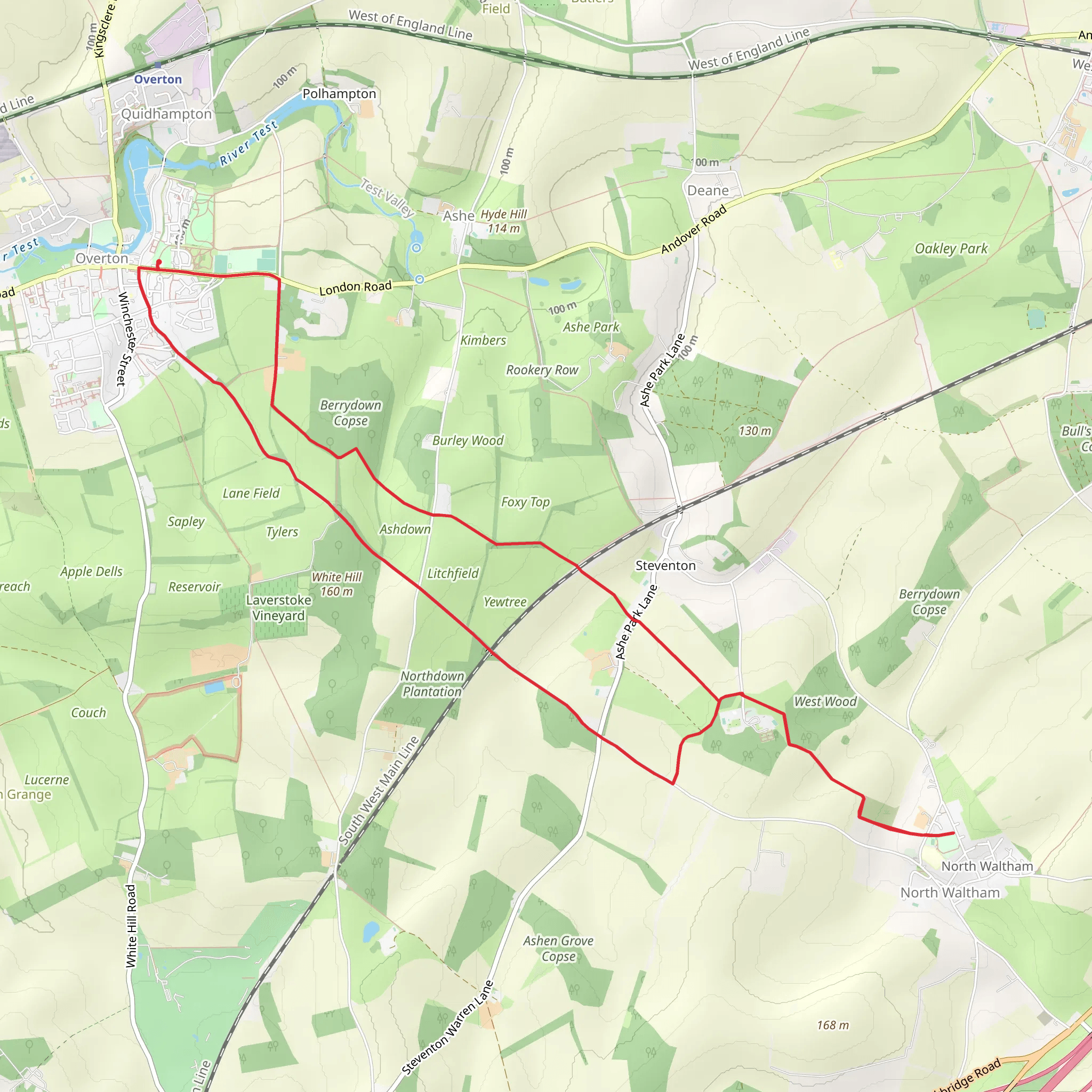 Berrydown Copse and North Waltham Country Park Loop mobile static map