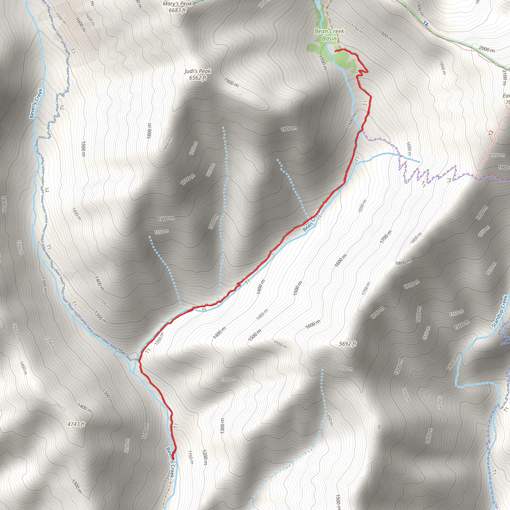 Bean Creek Basin Backcountry Camping via Beverly Turnpike Trail mobile static map