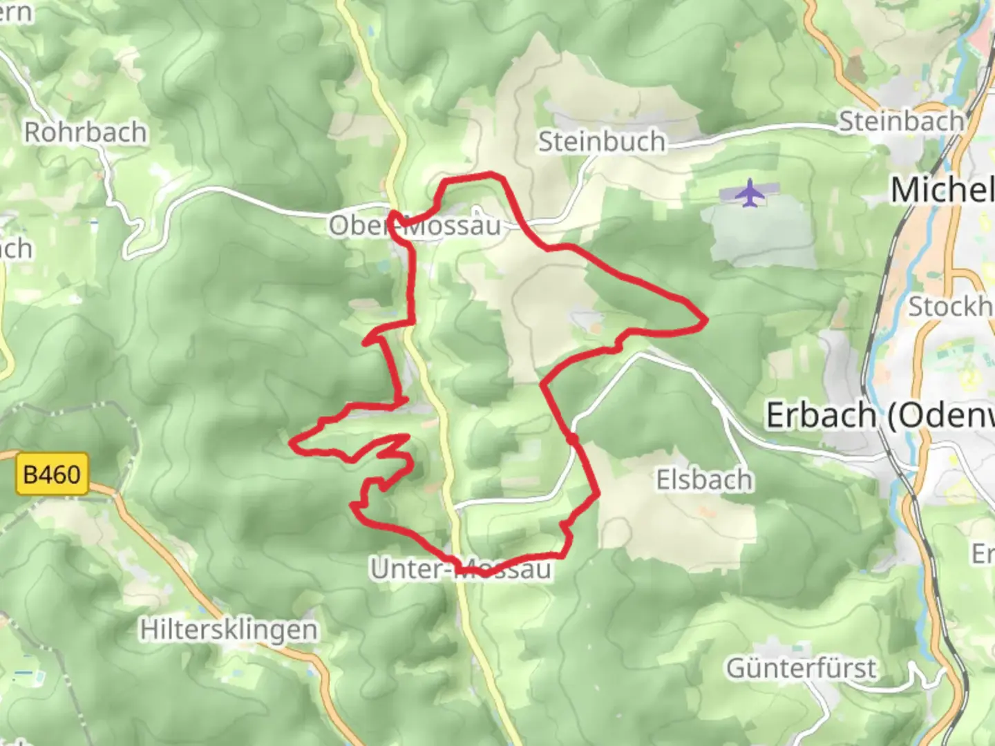 An image depicting the trail Kreuzeiche and Kirchberg Loop and its surrounding area.