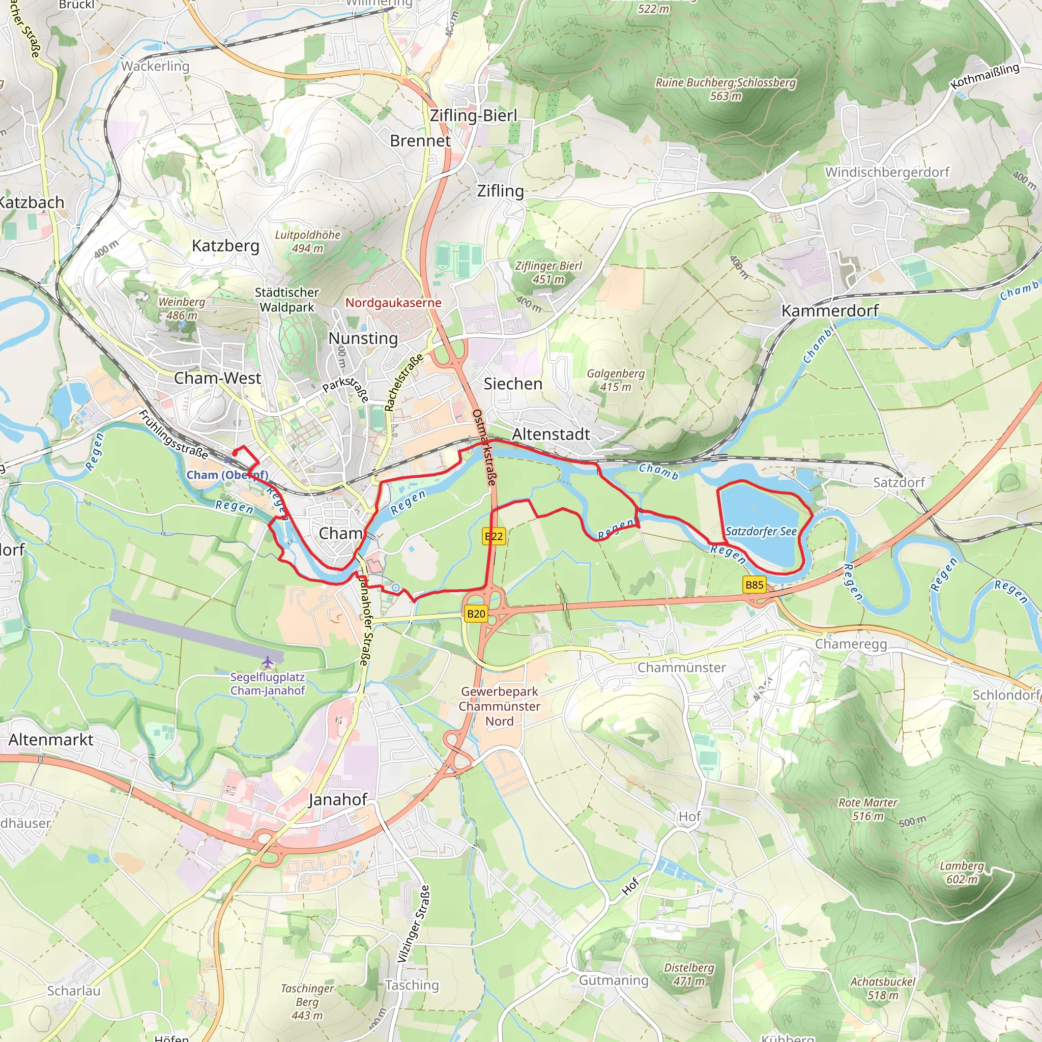 Regen and Satzdorfer See Loop mobile static map