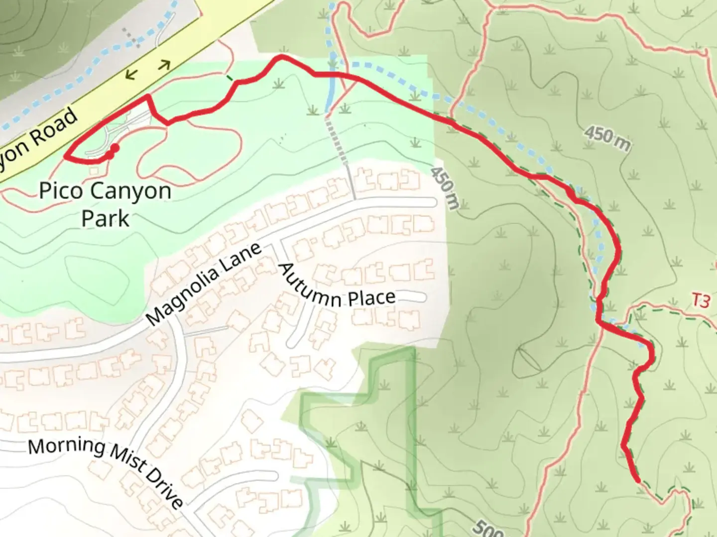 An image depicting the trail Pico Canyon Park and its surrounding area.