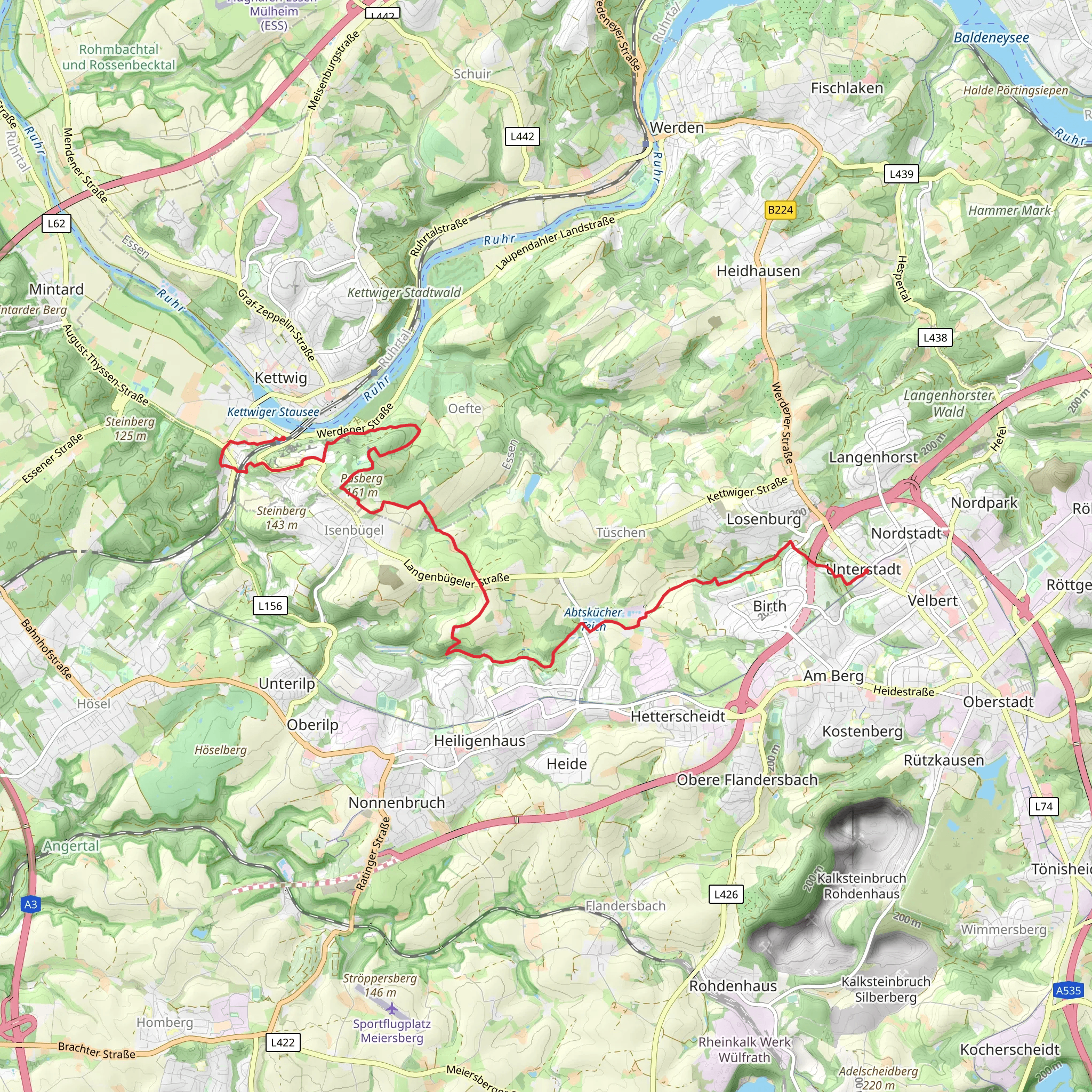 Velbert to Kettwig Stausee Walk mobile static map