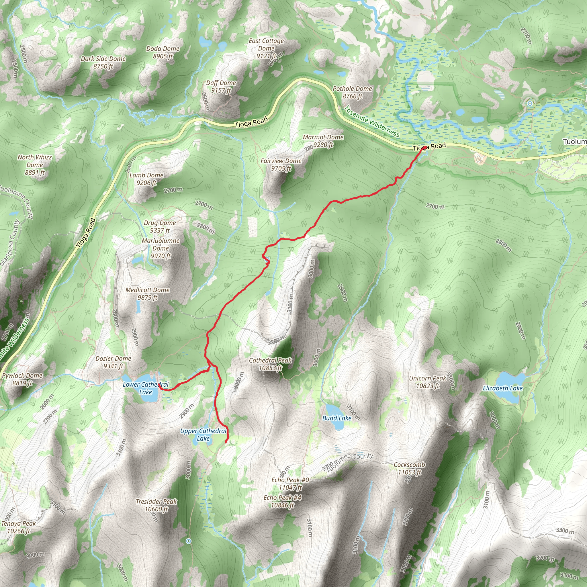 Cathedral Lakes Trail mobile static map