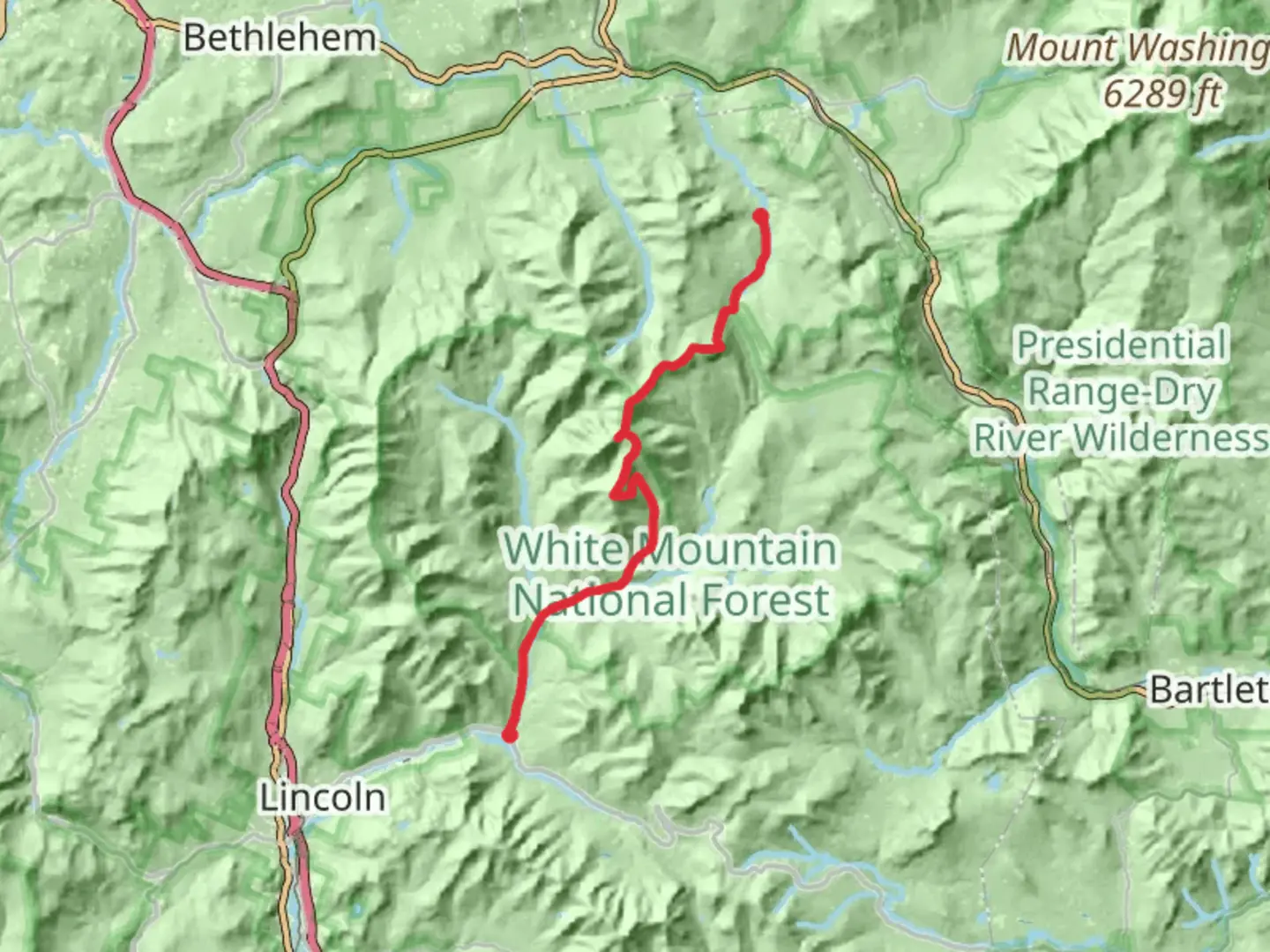 An image depicting the trail Hoxie Brook to Kancamagus Highway via Zealand Trail and its surrounding area.