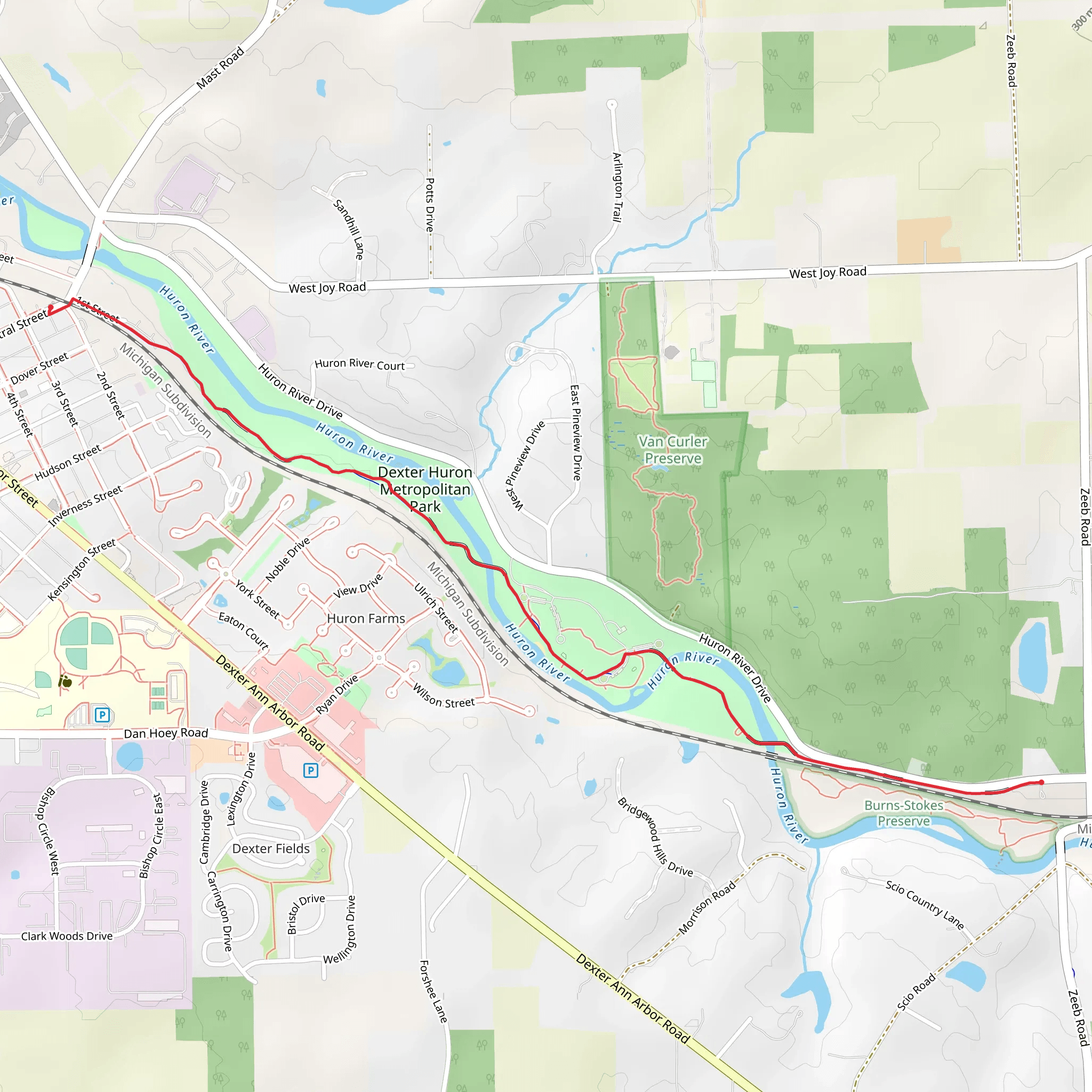 B2B Dexter Huron Metropark to Zeeb Road Walk mobile static map